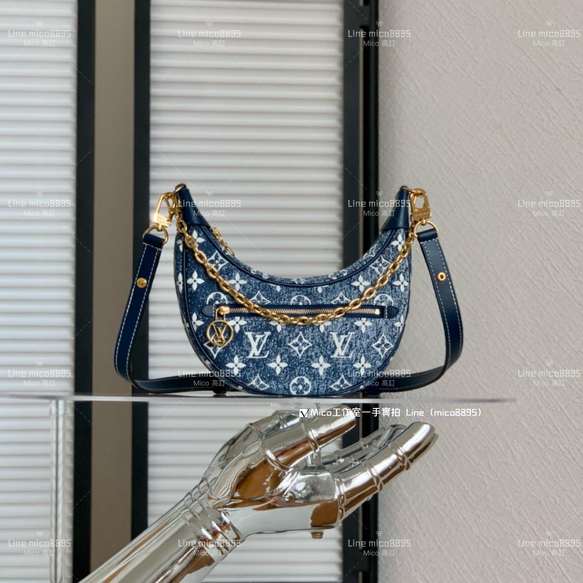 LV 雪花牛仔 LOOP手袋 M81166 牛仔月亮包 豌豆包 23cm