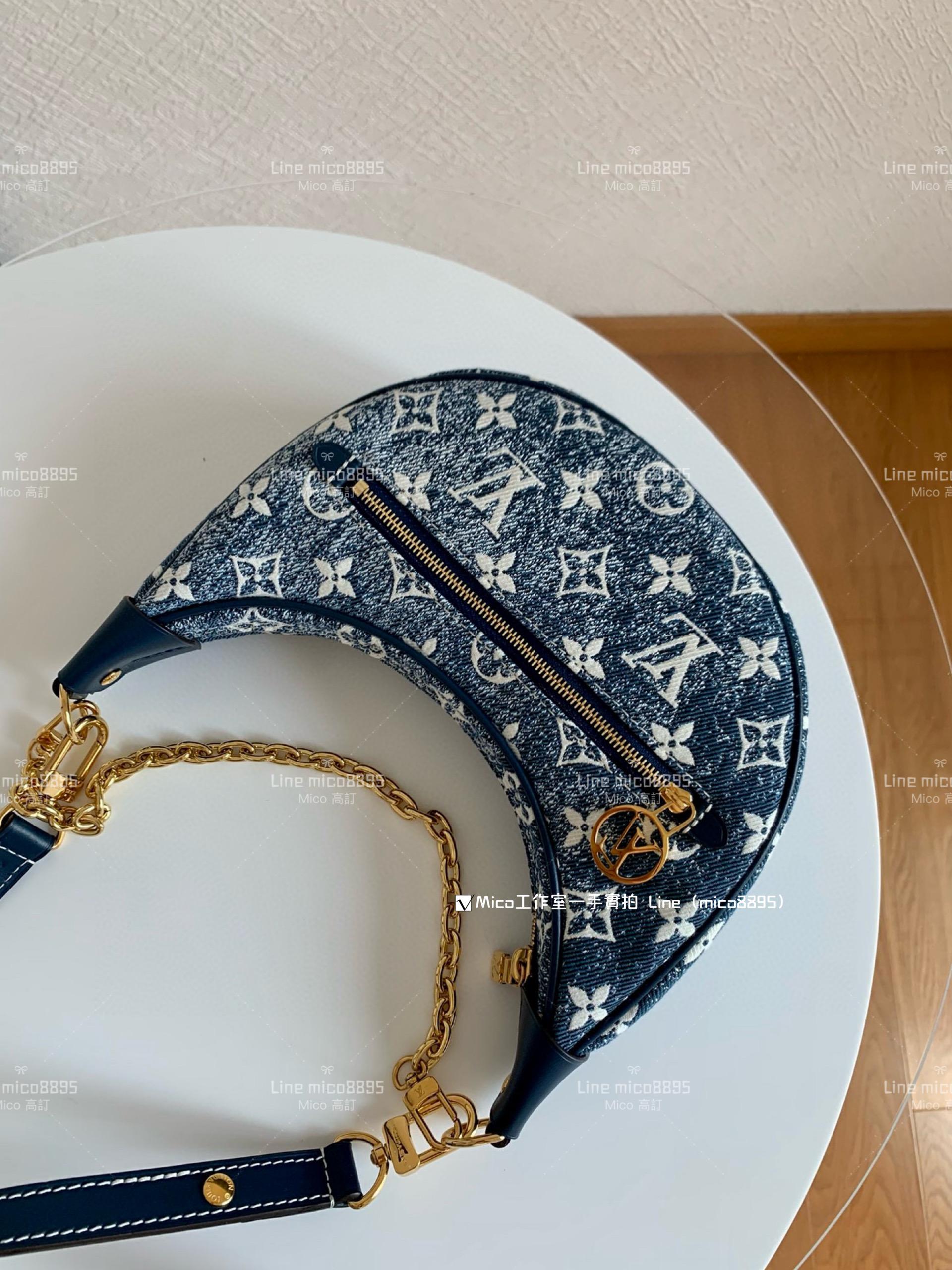 LV 雪花牛仔 LOOP手袋 M81166 牛仔月亮包 豌豆包 23cm