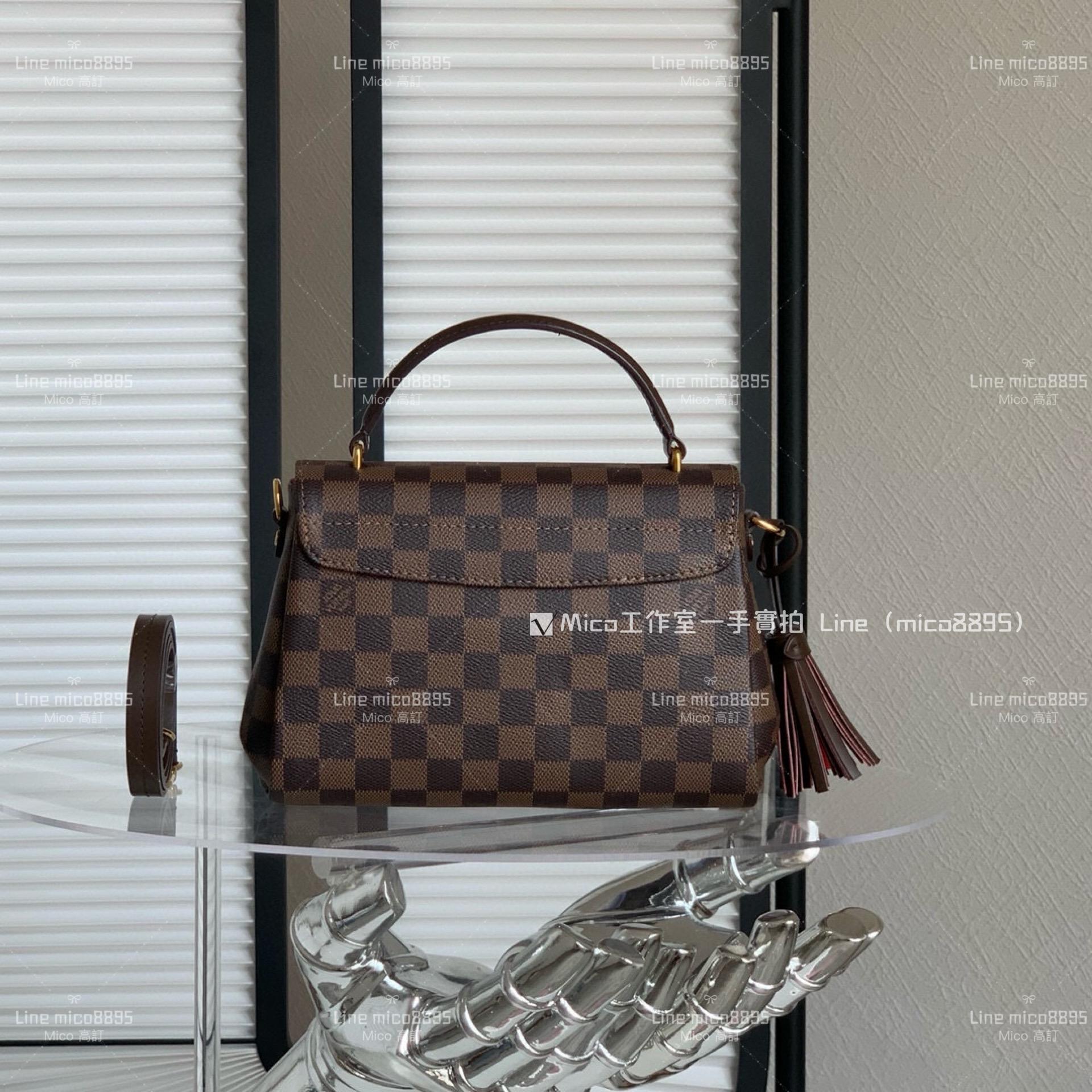 LV CROISETTE DAMIER 咖啡格紋郵差包 N53000 流蘇郵差包 斜跨包 25cm