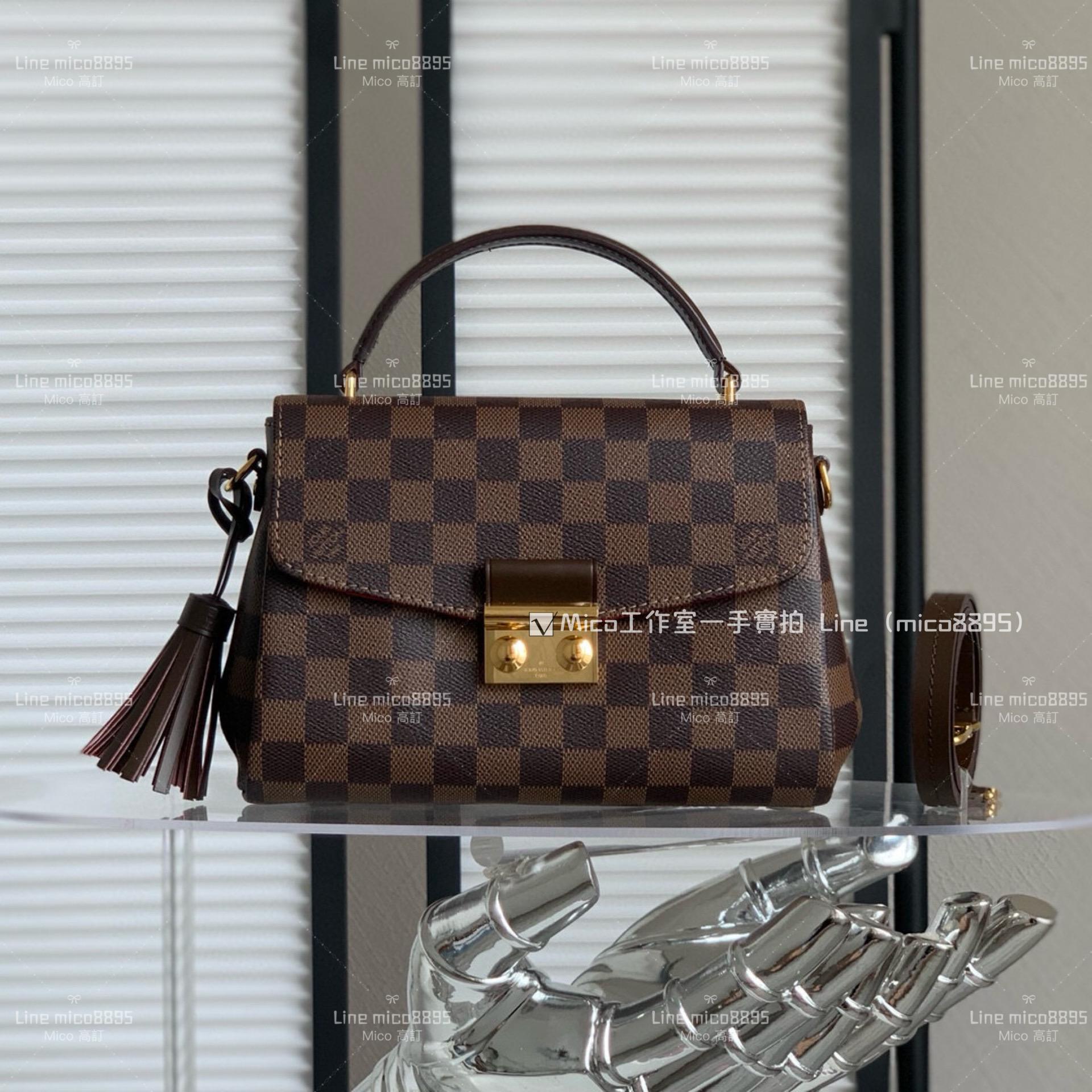 LV CROISETTE DAMIER 咖啡格紋郵差包 N53000 流蘇郵差包 斜跨包 25cm