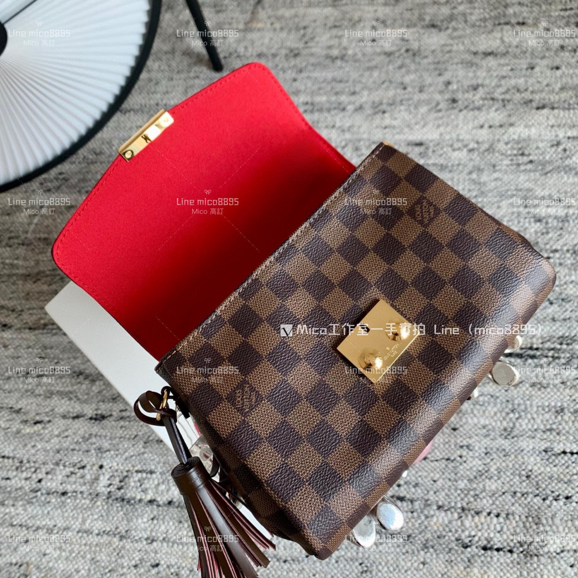 LV CROISETTE DAMIER 咖啡格紋郵差包 N53000 流蘇郵差包 斜跨包 25cm