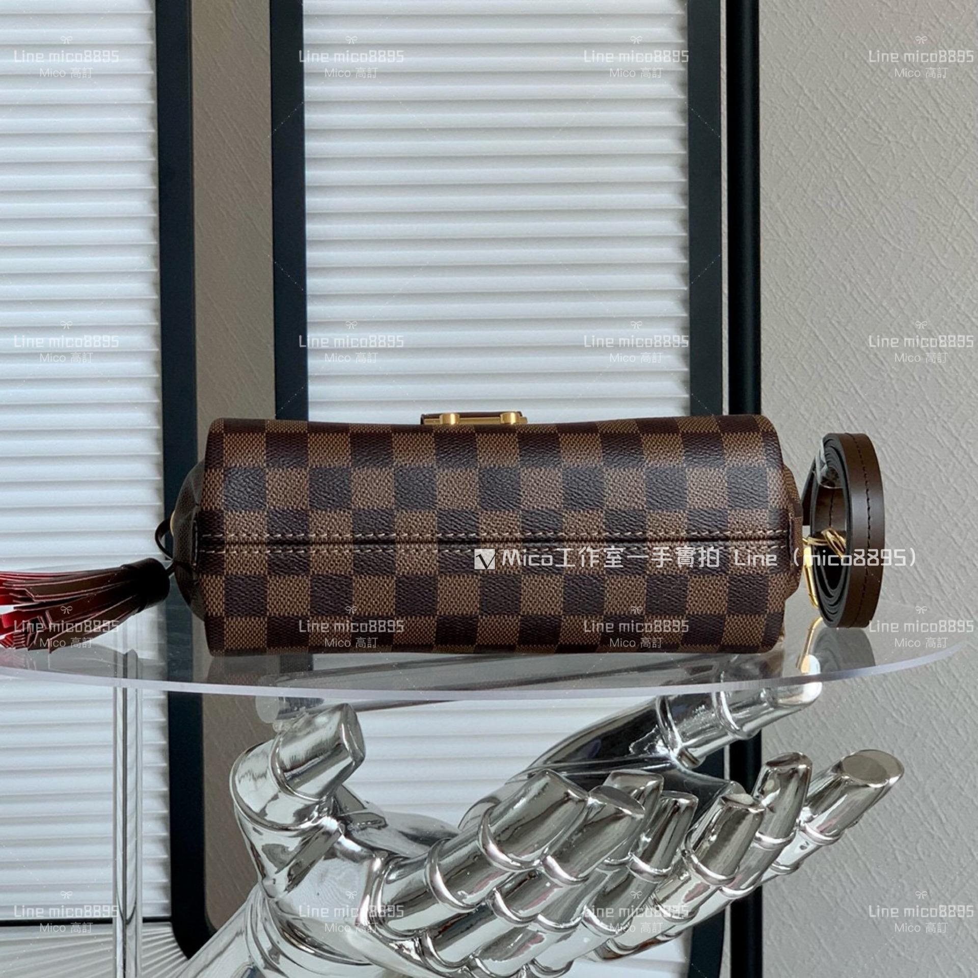 LV CROISETTE DAMIER 咖啡格紋郵差包 N53000 流蘇郵差包 斜跨包 25cm