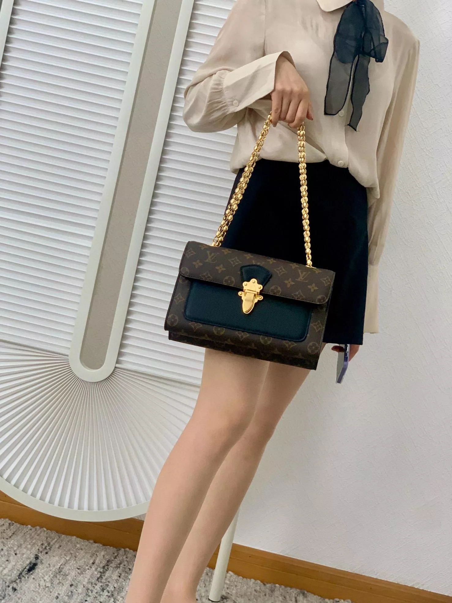 LV 黑色x老花 經典VICTOIRE手袋 M41730 鏈條包 27cm