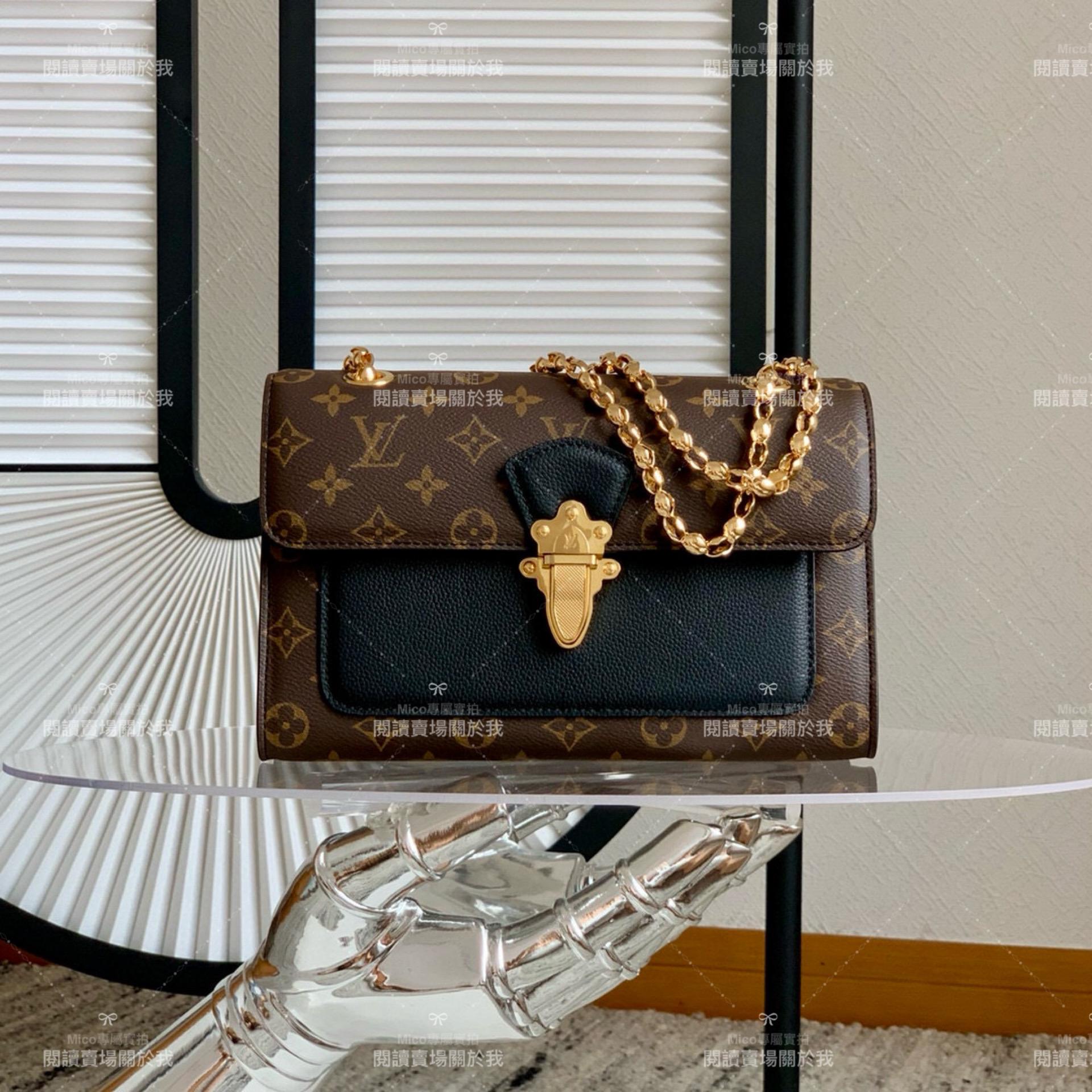 LV 黑色x老花 經典VICTOIRE手袋 M41730 鏈條包 27cm