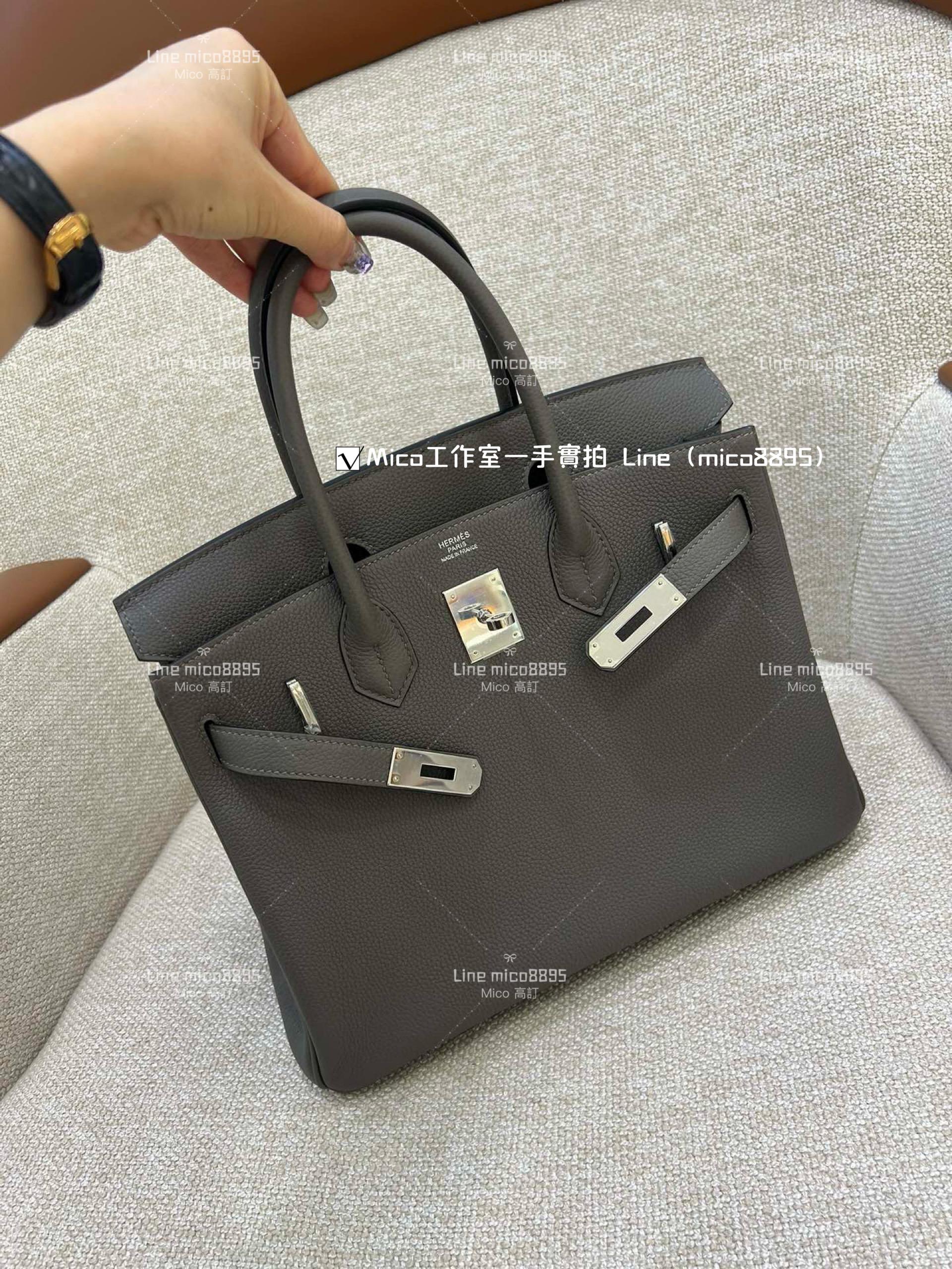 HERMES Birkin30 8F 錫器灰/銀釦 原廠Togo皮，全手工手縫