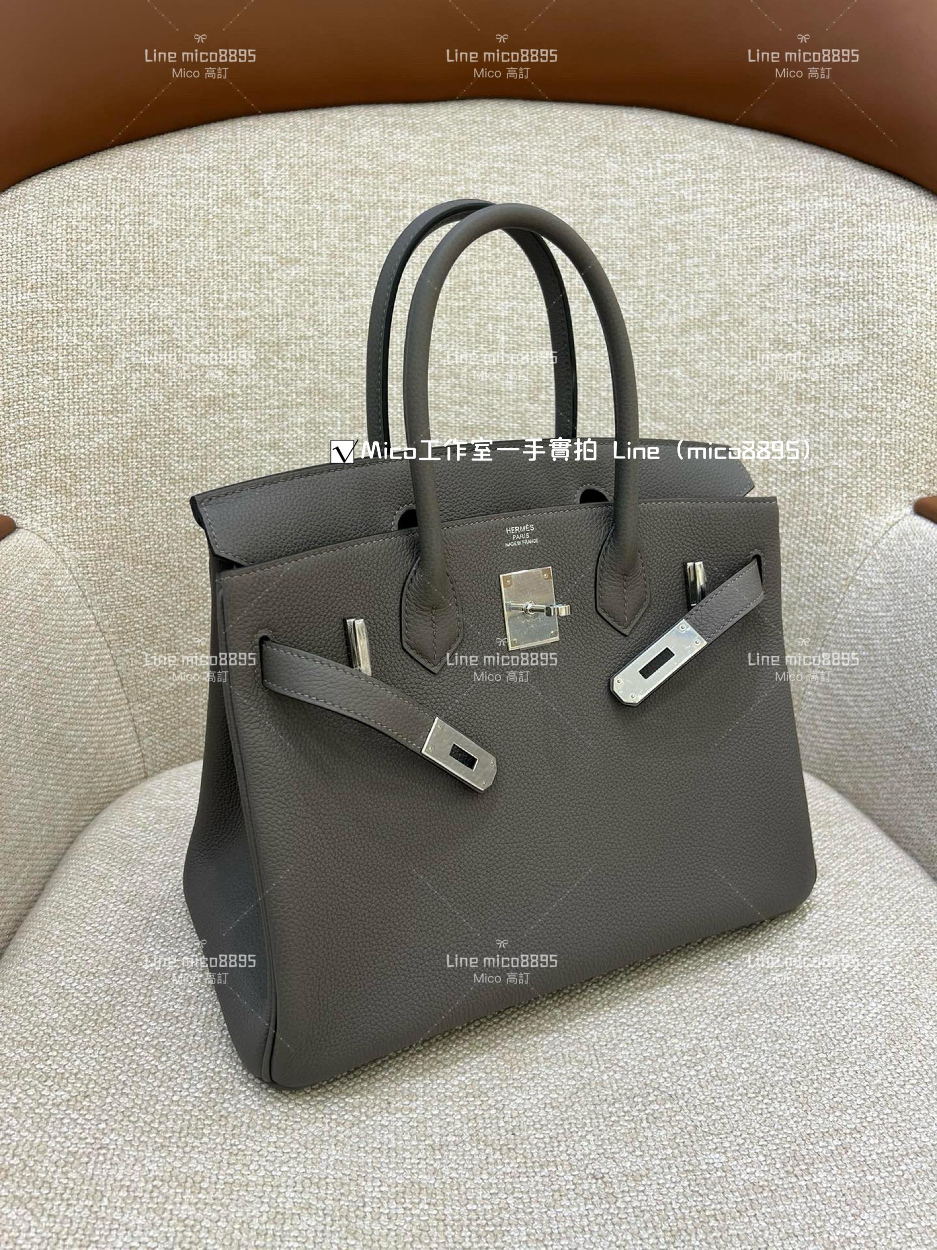 HERMES Birkin30 8F 錫器灰/銀釦 原廠Togo皮，全手工手縫