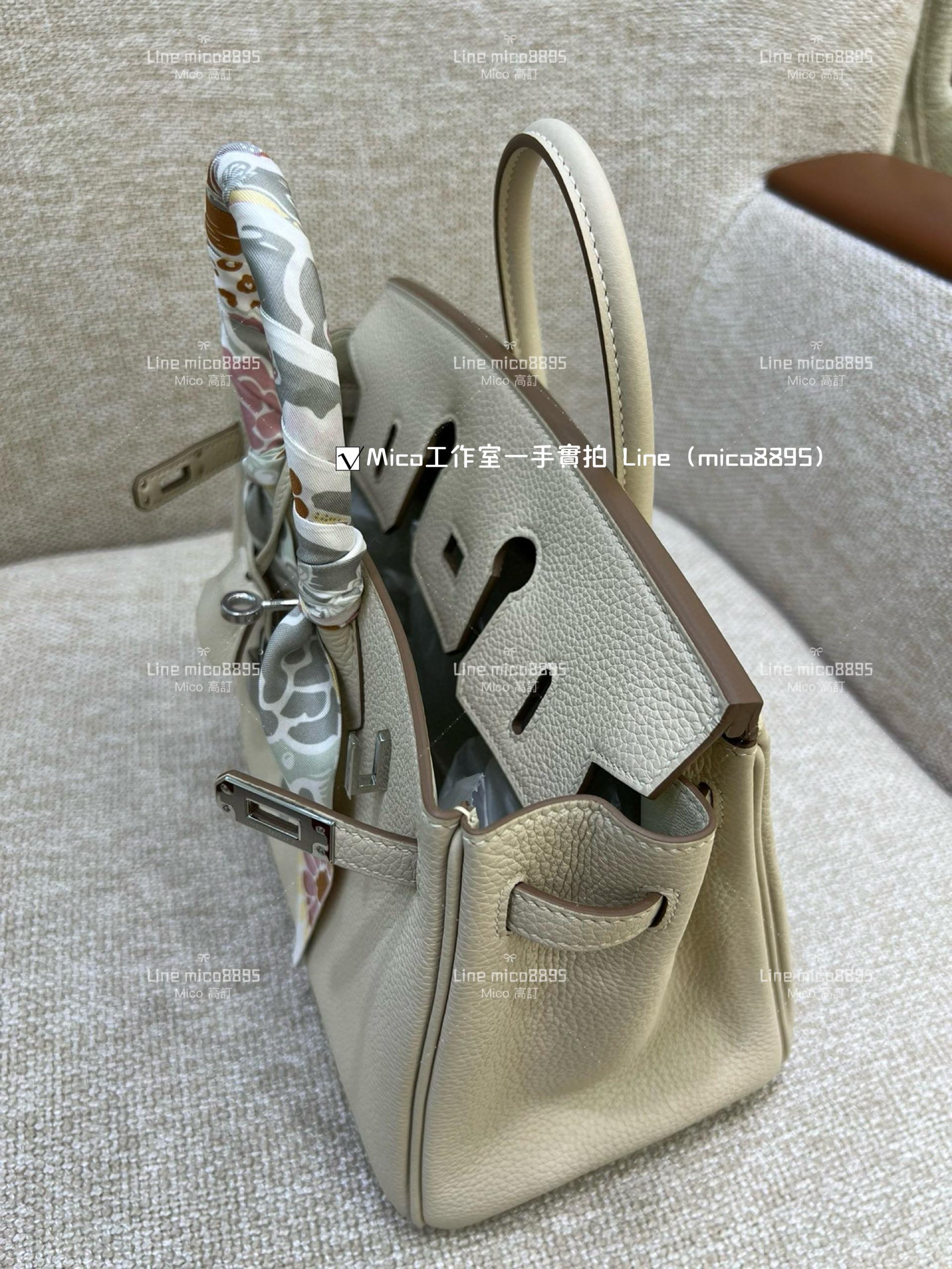 HERMES Birkin25 8F 奶昔白/銀釦 原廠Togo皮，全手工手縫