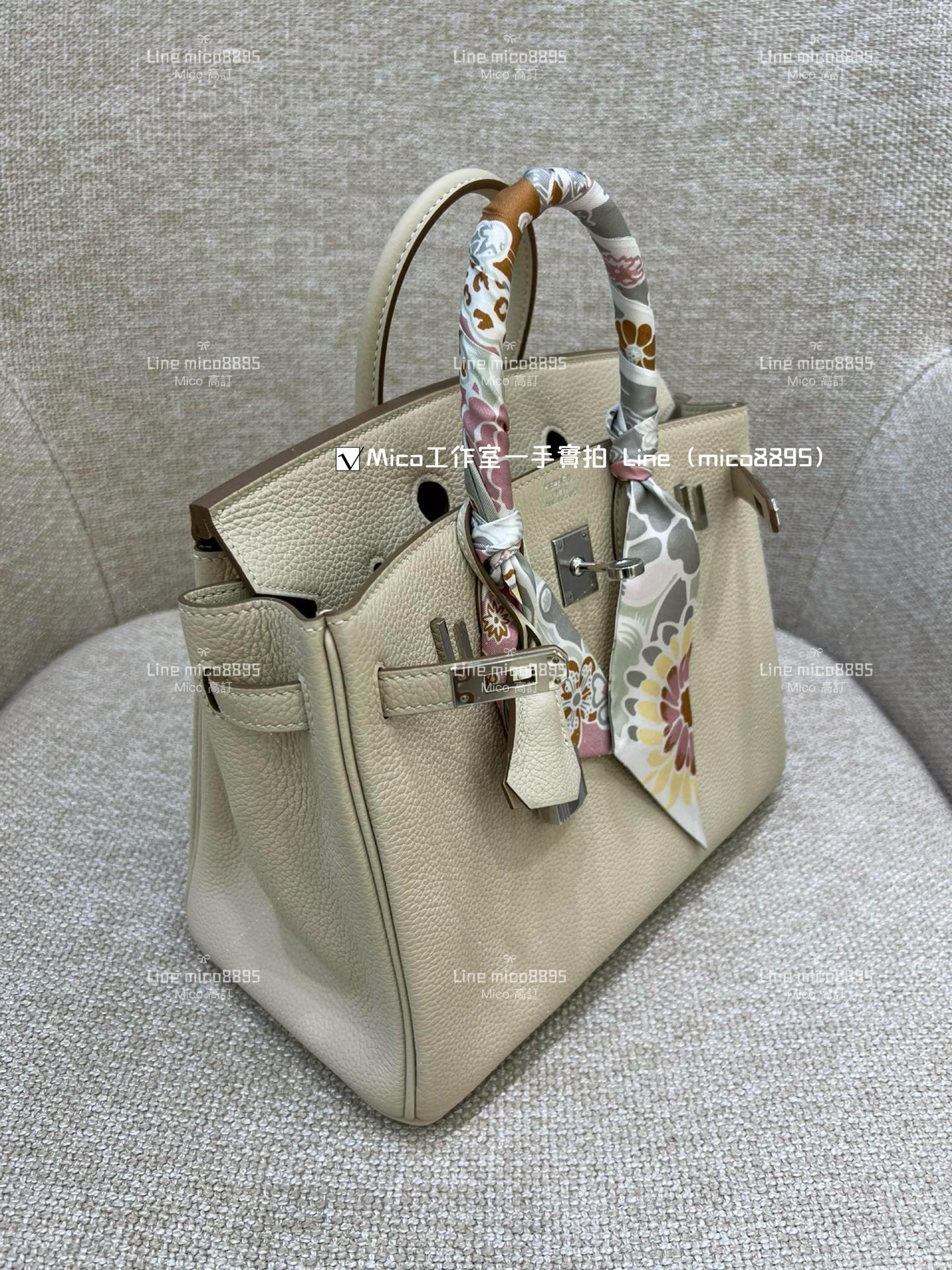 HERMES Birkin25 8F 奶昔白/銀釦 原廠Togo皮，全手工手縫