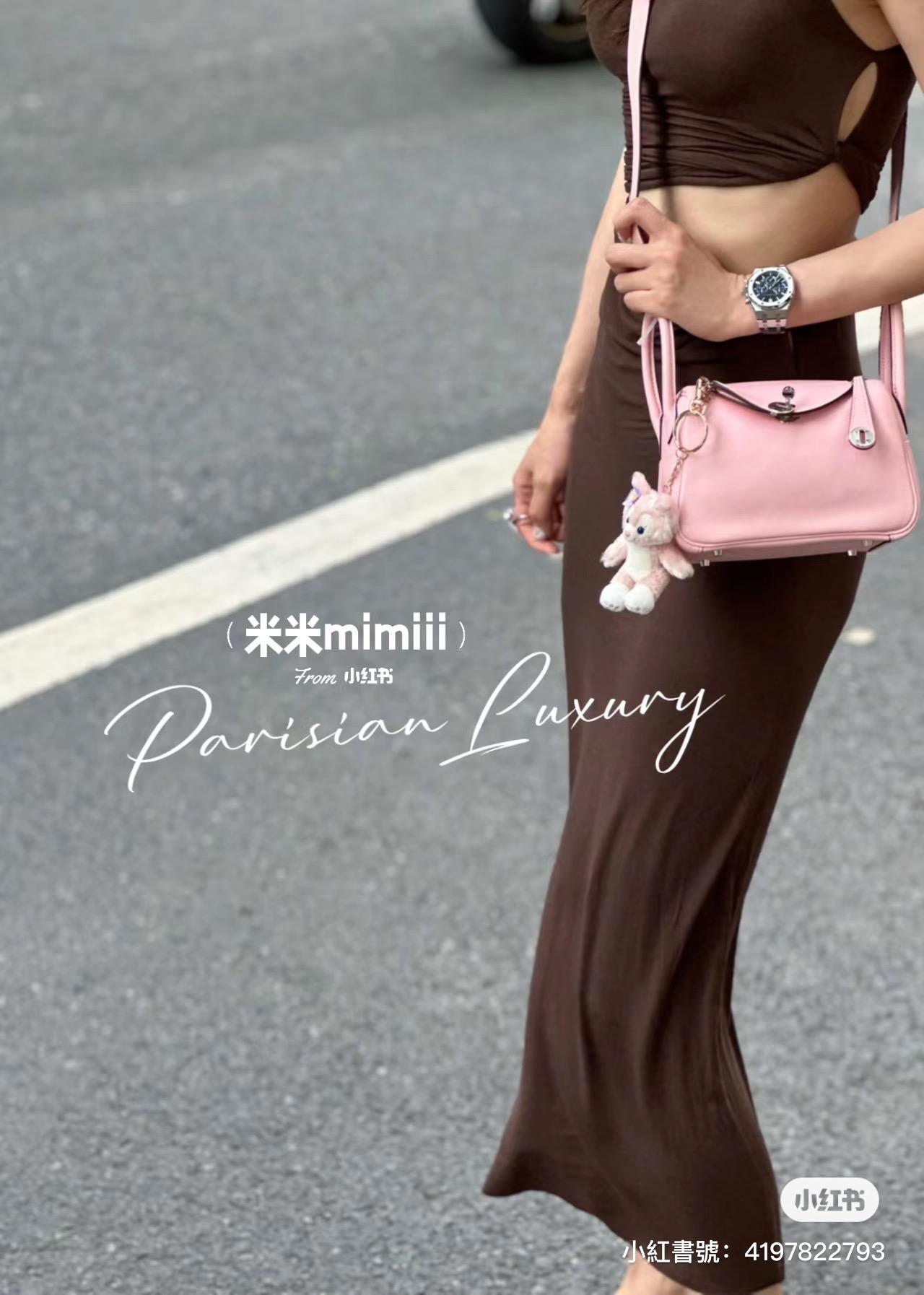 HERMES mini Lindy swift 3Q粉 銀扣，全手工手縫