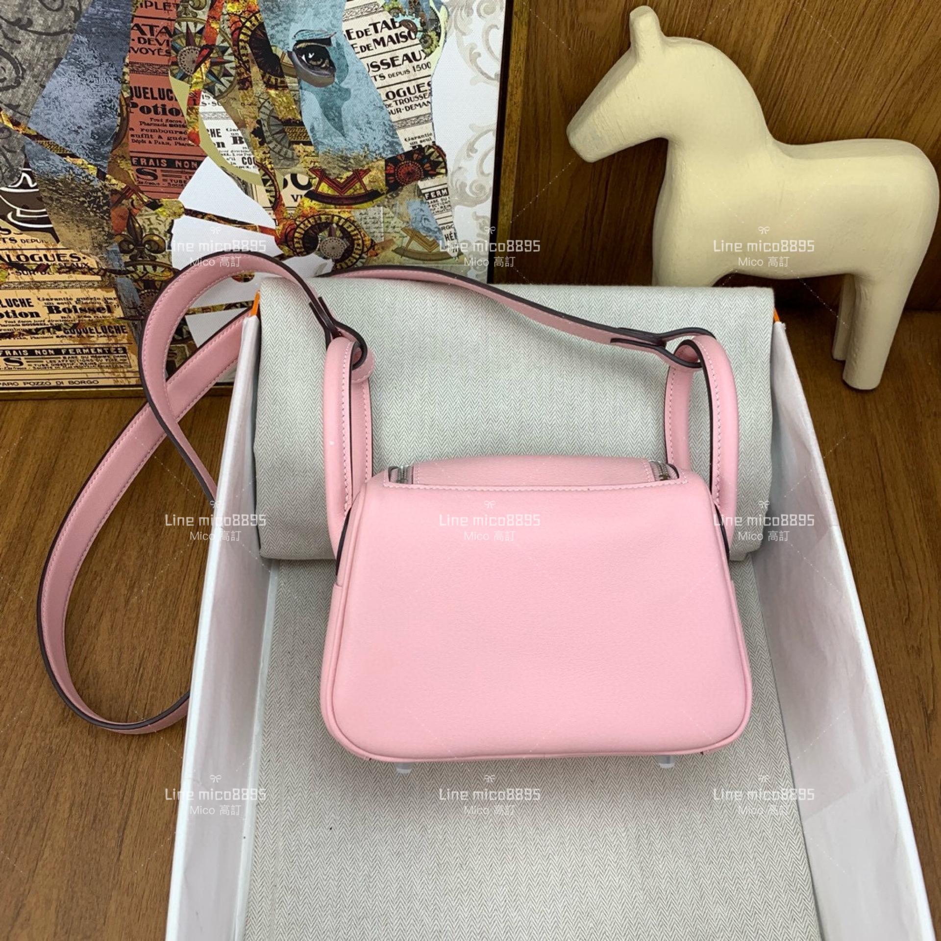 HERMES mini Lindy swift 3Q粉 銀扣，全手工手縫