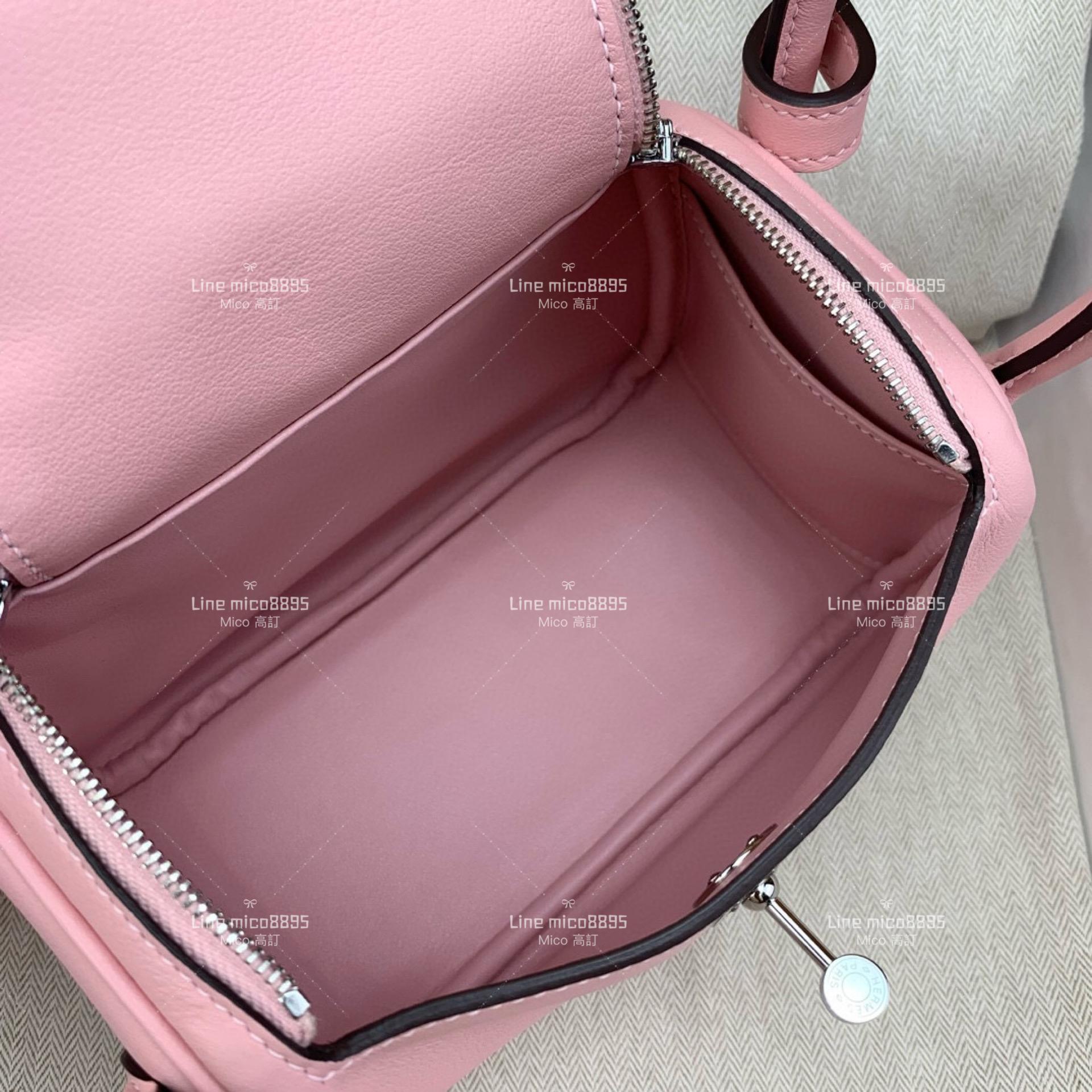 HERMES mini Lindy swift 3Q粉 銀扣，全手工手縫