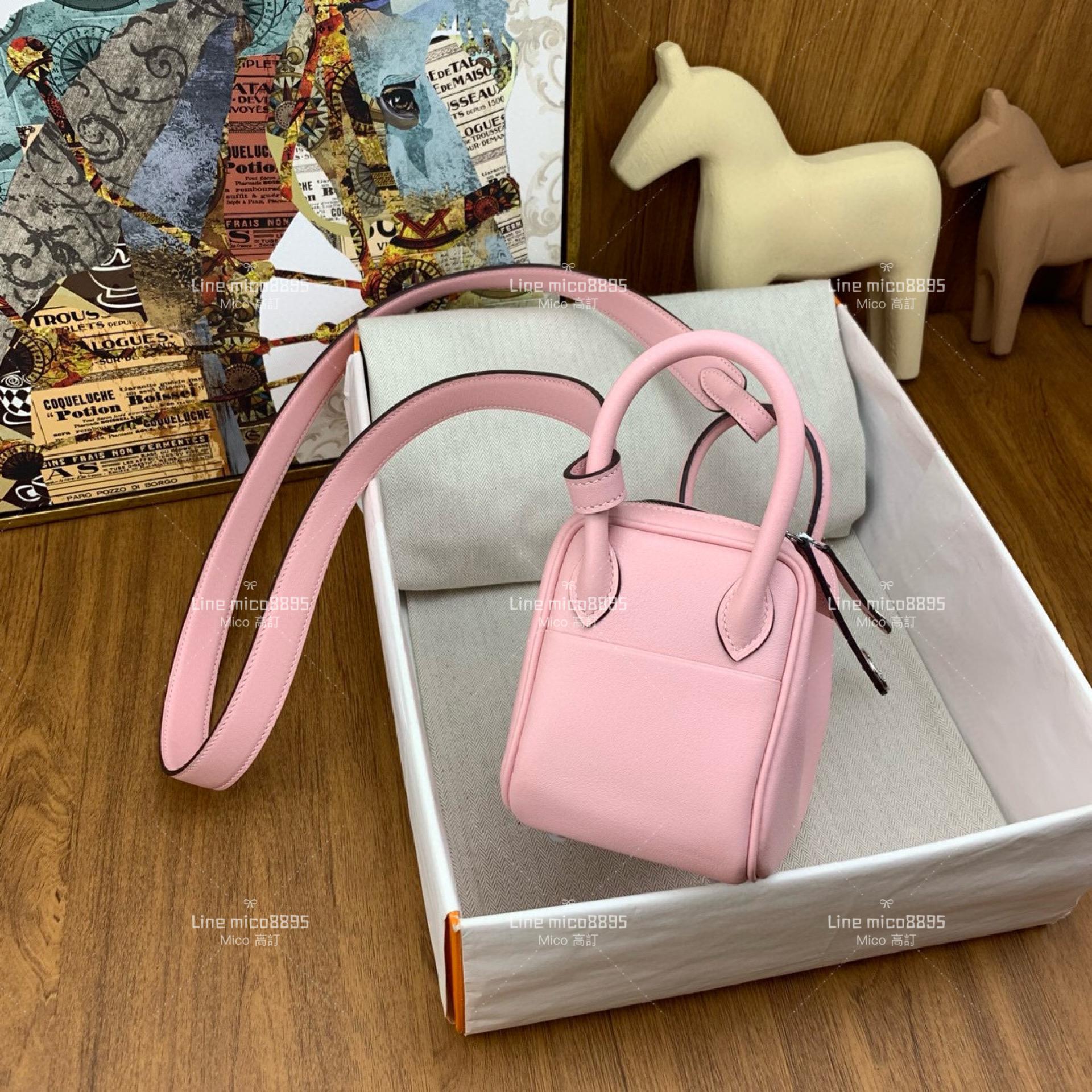 HERMES mini Lindy swift 3Q粉 銀扣，全手工手縫