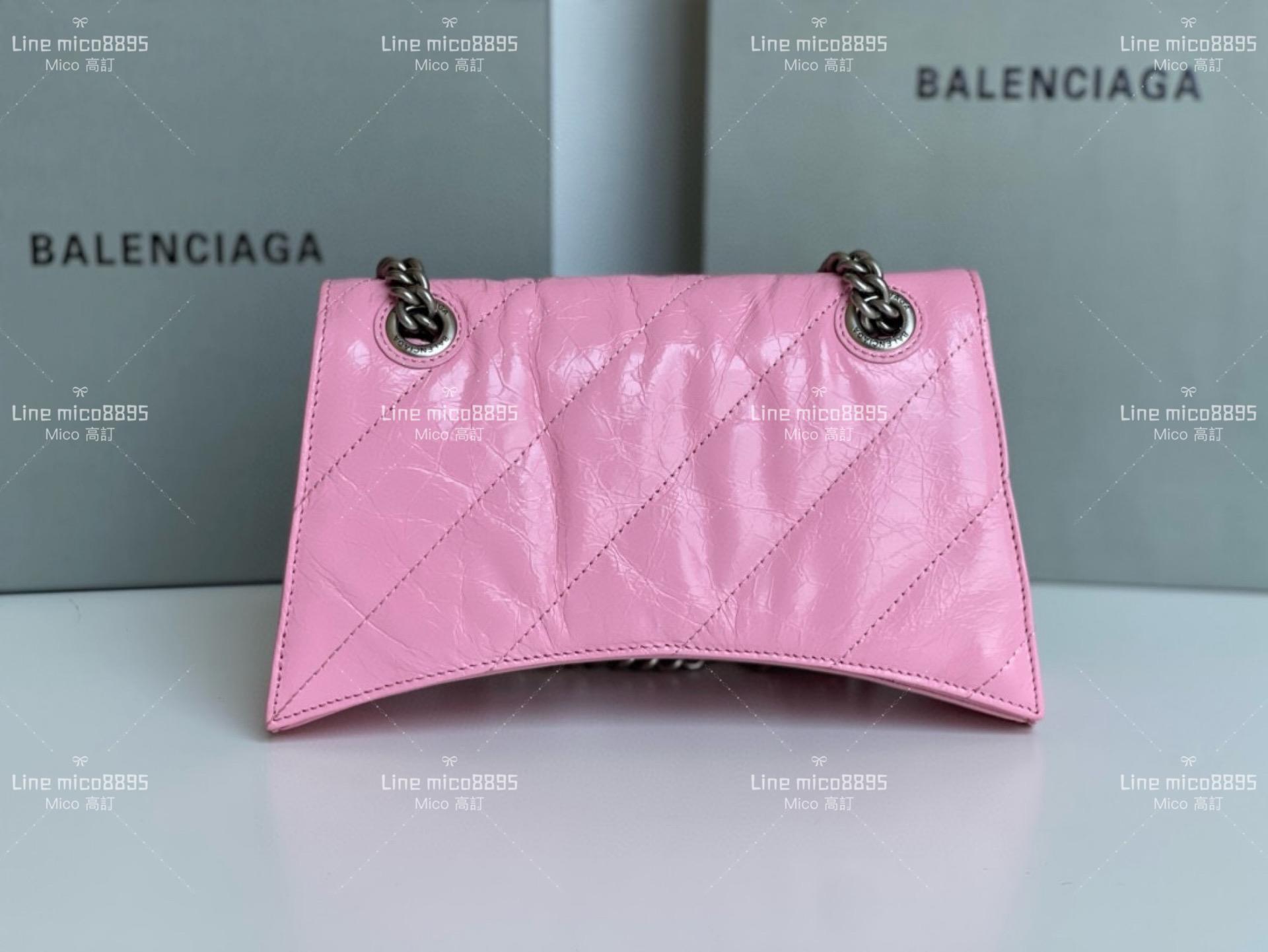 Balenciaga(巴黎世家) 小號/油蠟皮革 粉色 crush 沙漏包 25cm