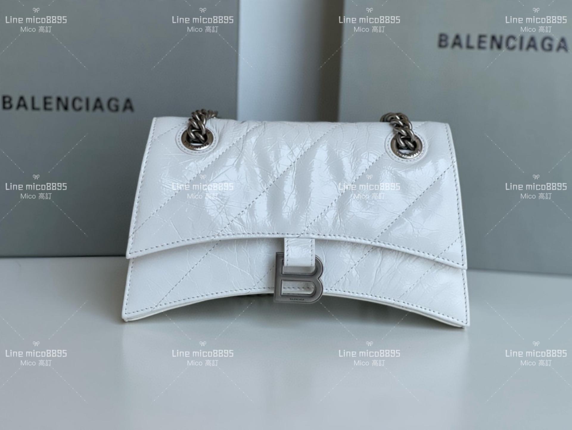 Balenciaga(巴黎世家) 小號/油蠟皮革 白色 crush 沙漏包 25cm