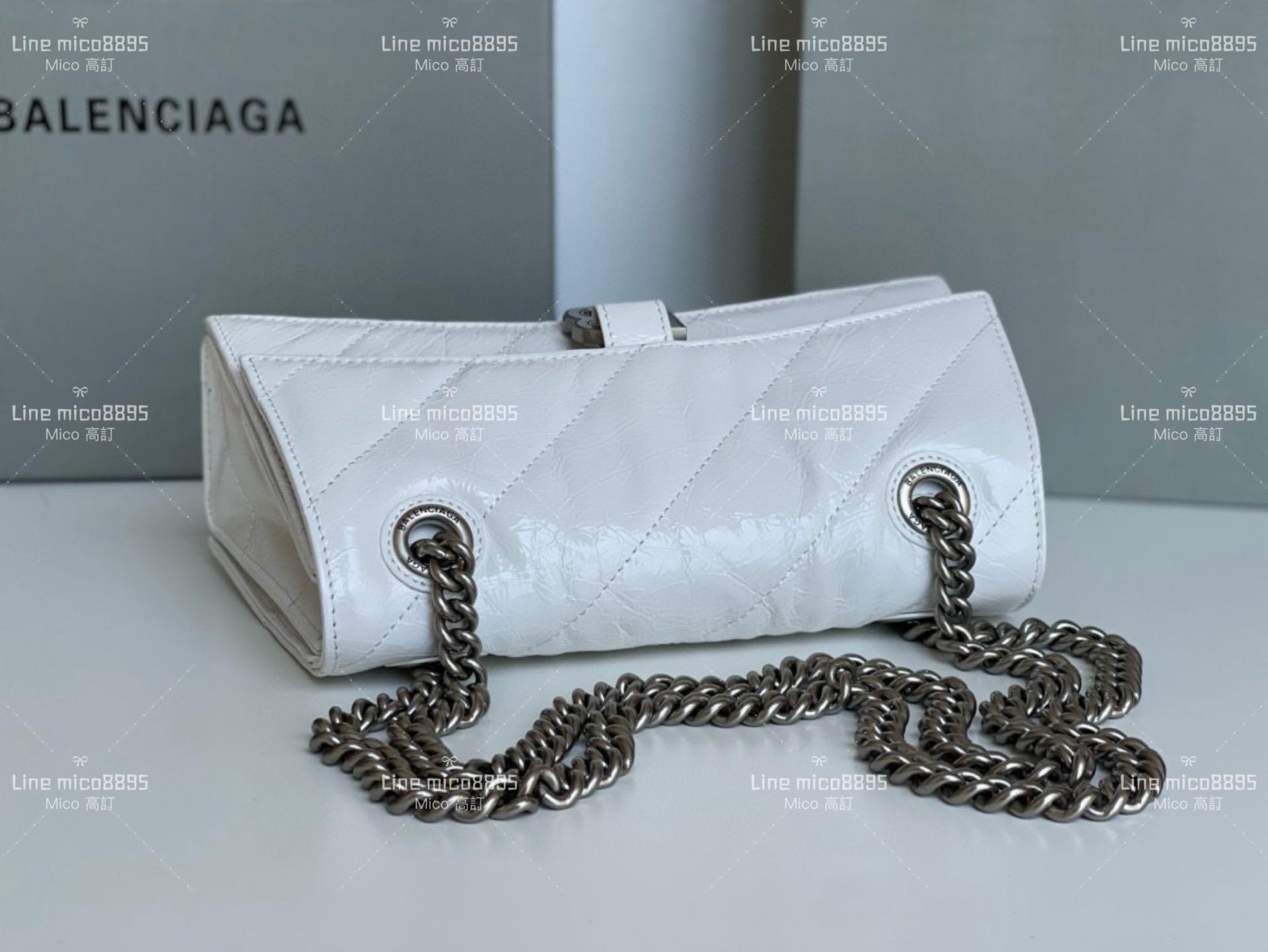 Balenciaga(巴黎世家) 小號/油蠟皮革 白色 crush 沙漏包 25cm