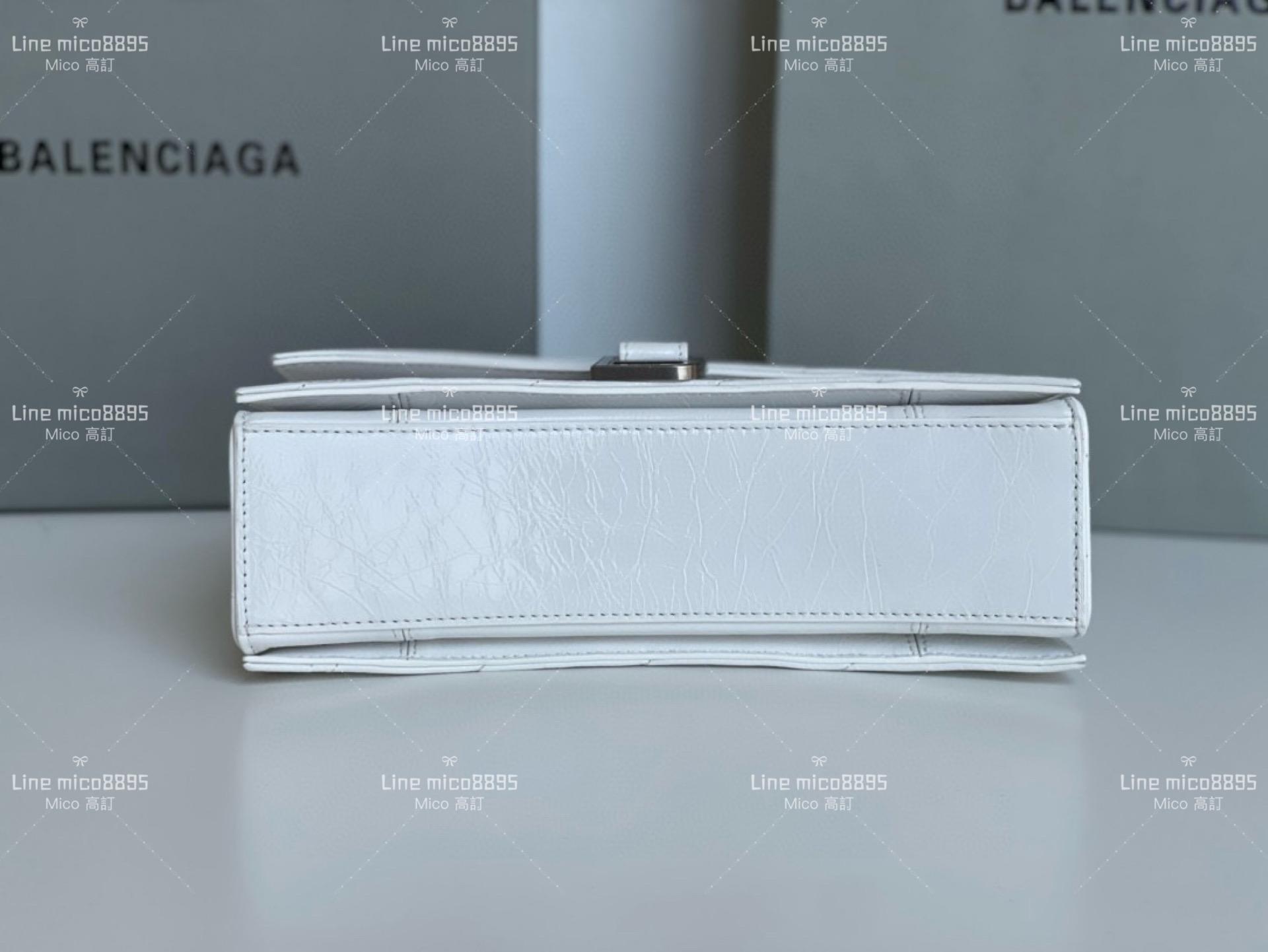 Balenciaga(巴黎世家) 小號/油蠟皮革 白色 crush 沙漏包 25cm