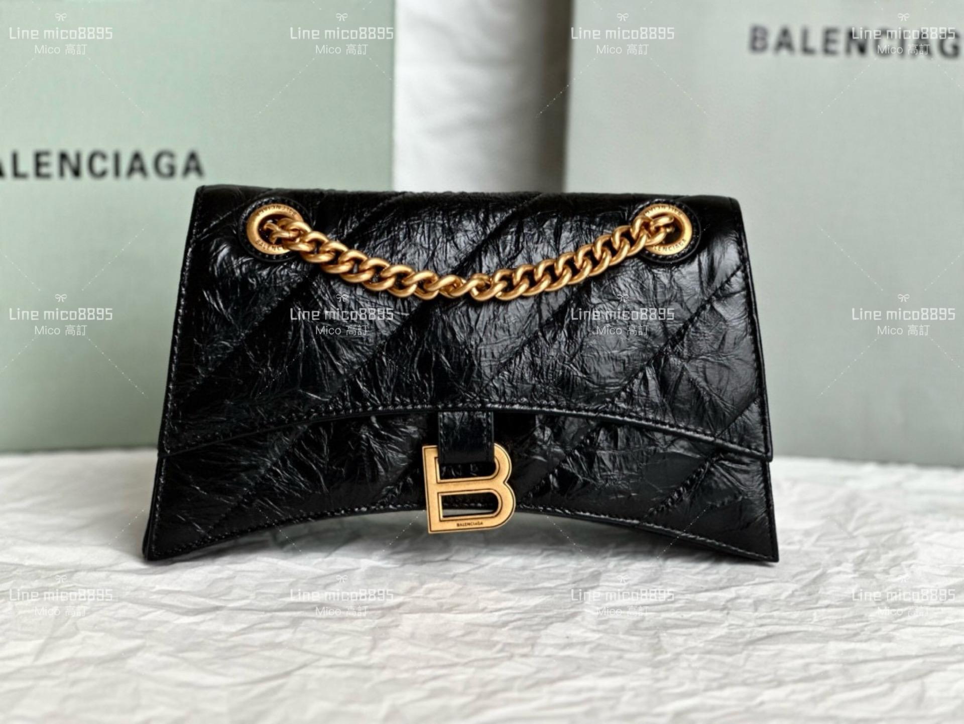 Balenciaga(巴黎世家) 小號黑色繡線/金釦 crush 沙漏包 25cm