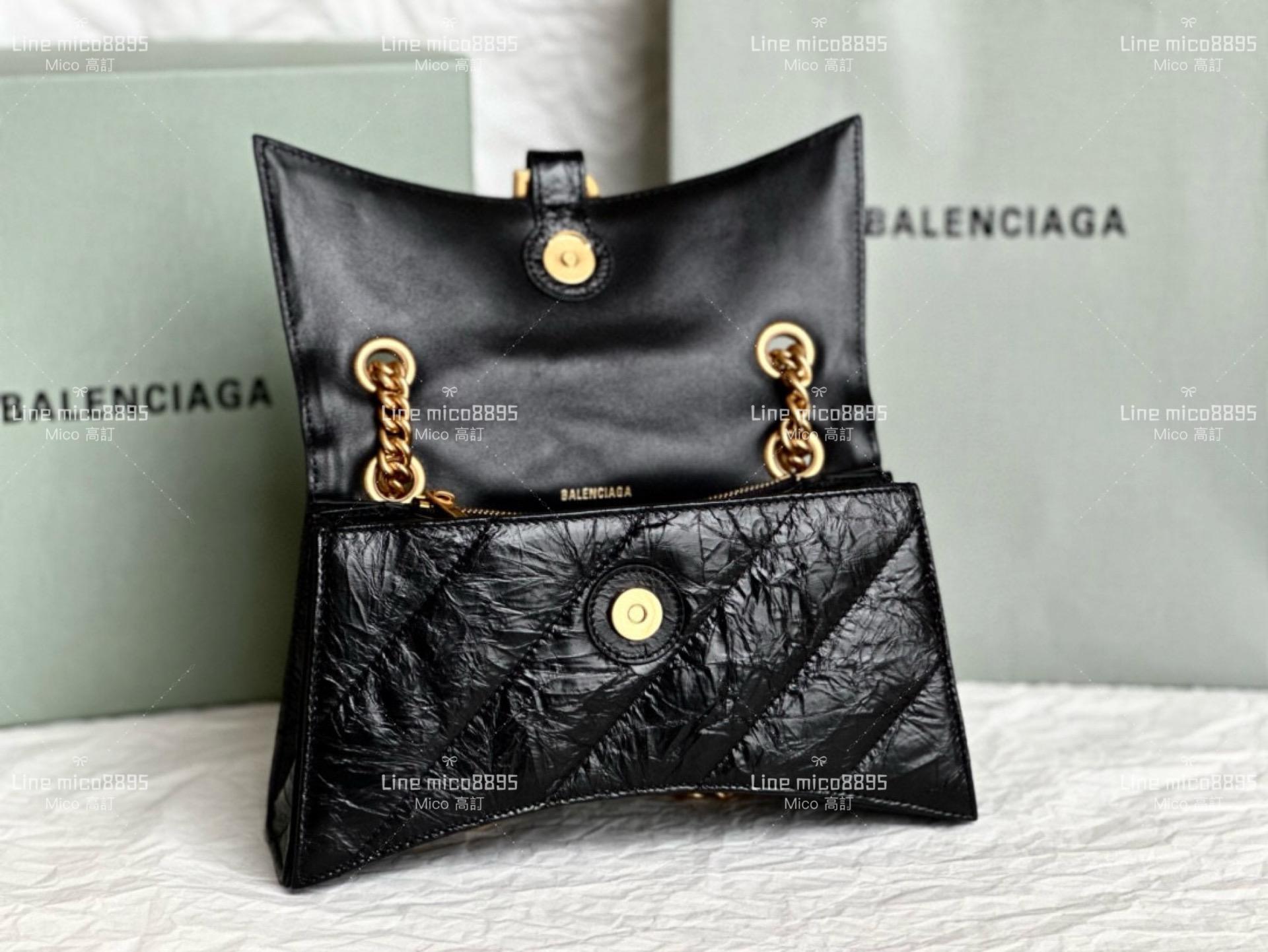 Balenciaga(巴黎世家) 小號黑色繡線/金釦 crush 沙漏包 25cm