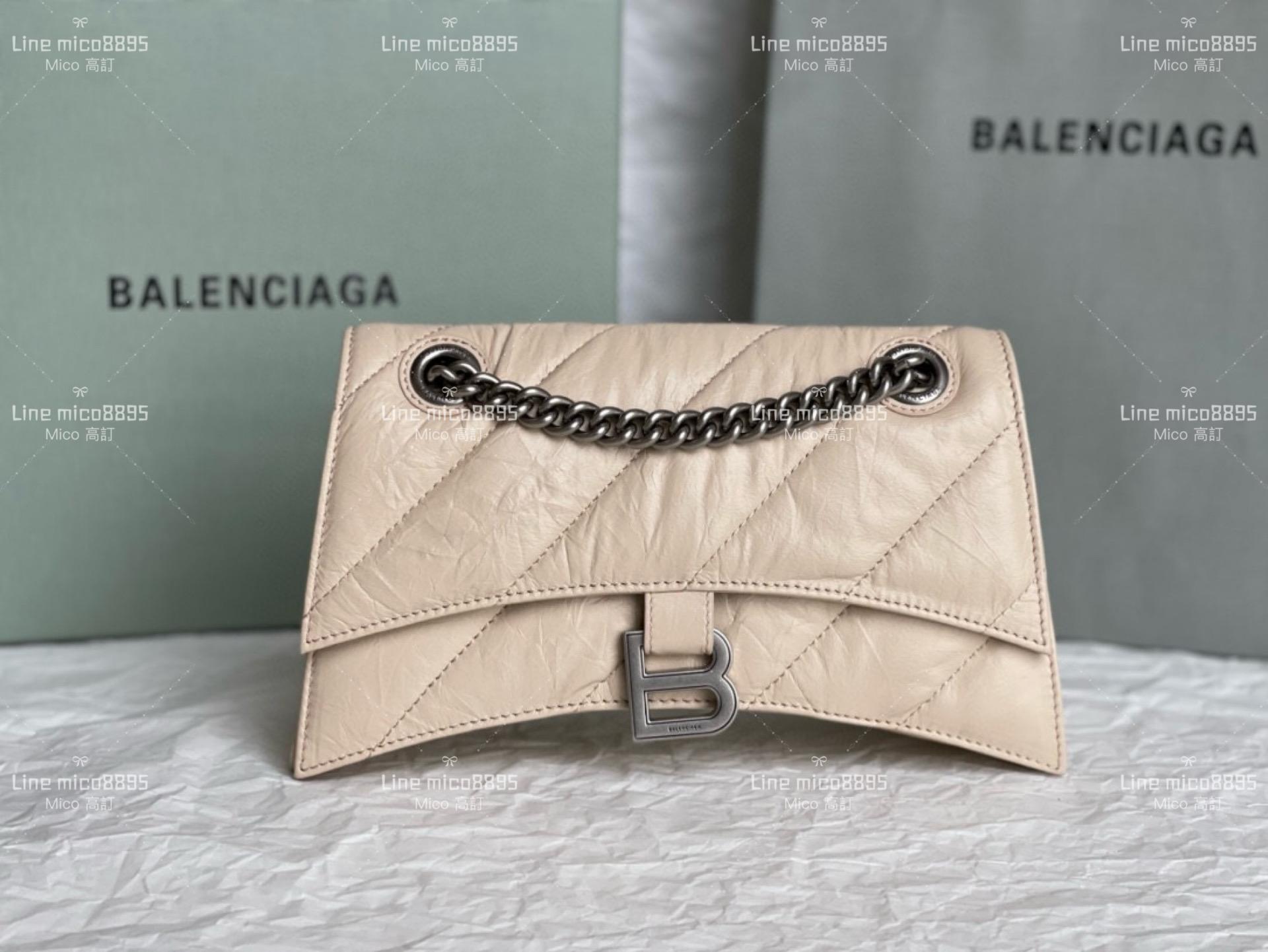 Balenciaga(巴黎世家) 小號奶茶色/銀釦 crush 沙漏包 25cm