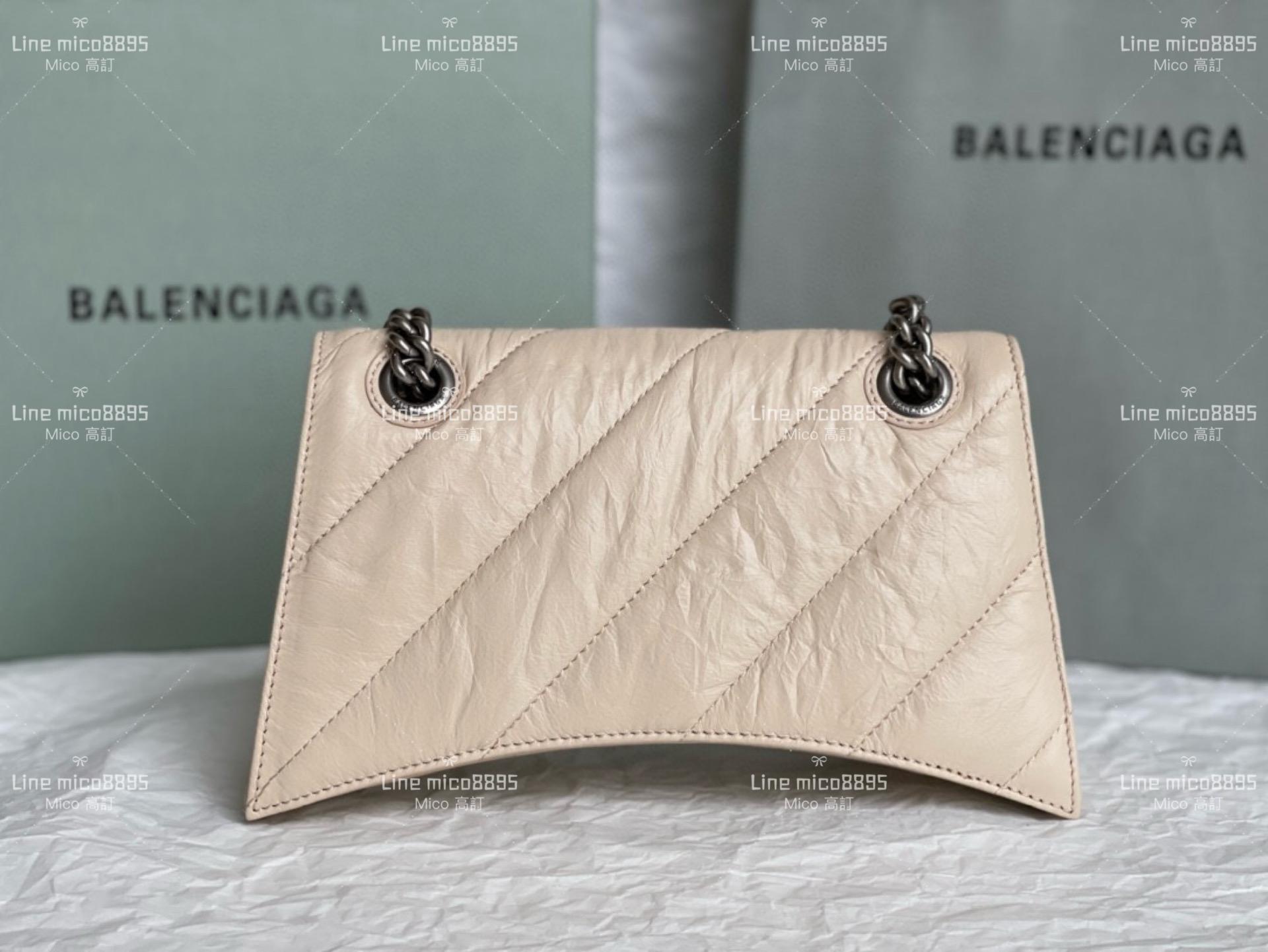 Balenciaga(巴黎世家) 小號奶茶色/銀釦 crush 沙漏包 25cm