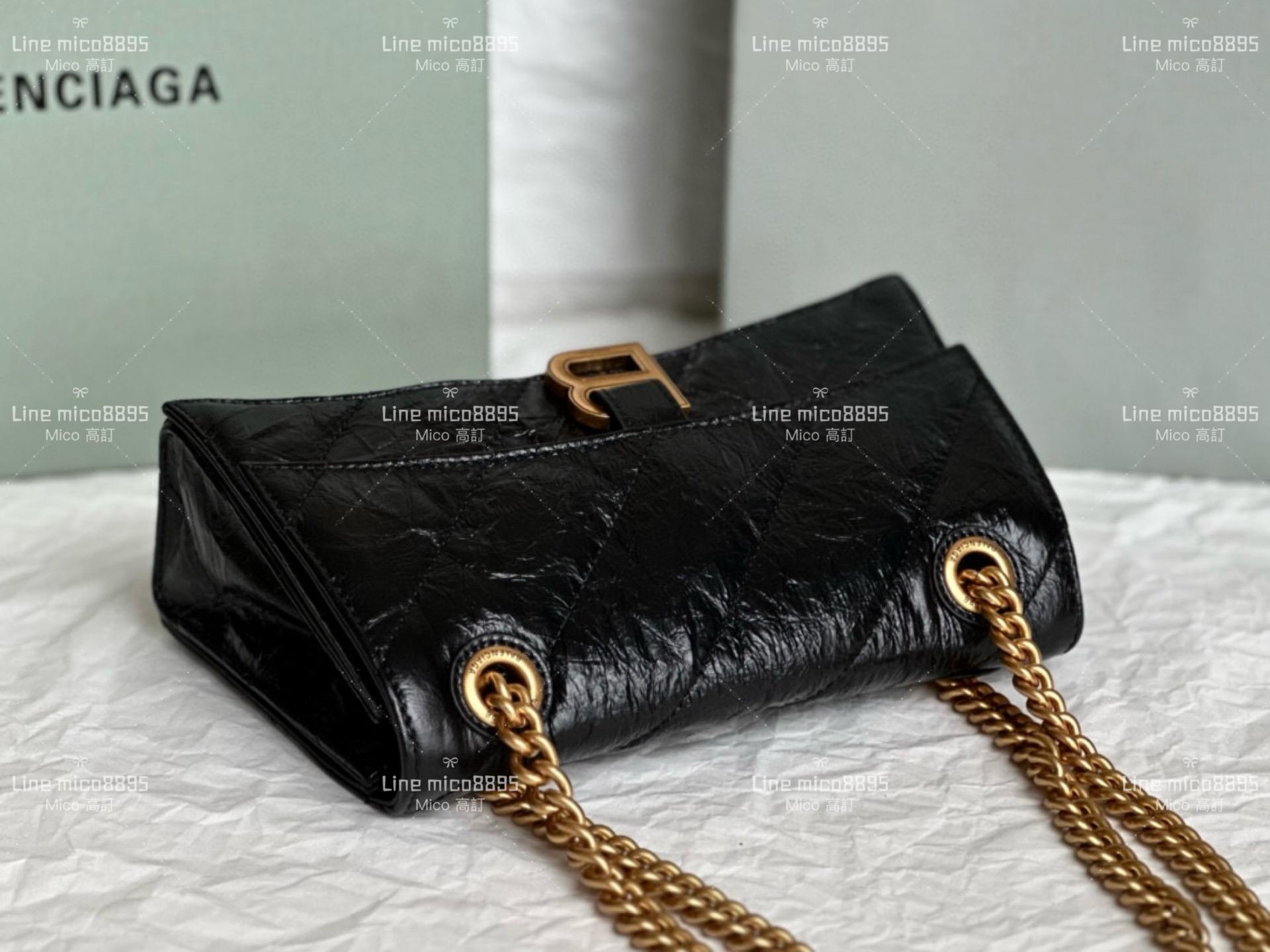 Balenciaga(巴黎世家) 小號爆裂紋皮革/金釦 crush 沙漏包 25cm