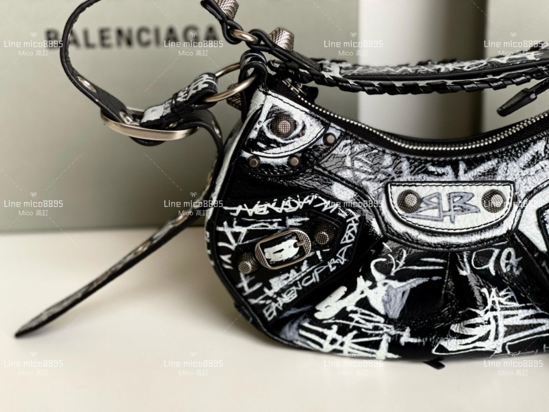 Balenciaga(巴黎世家) 黑色塗鴉款 26cm Le Cagole半月包/餃子包/機車包