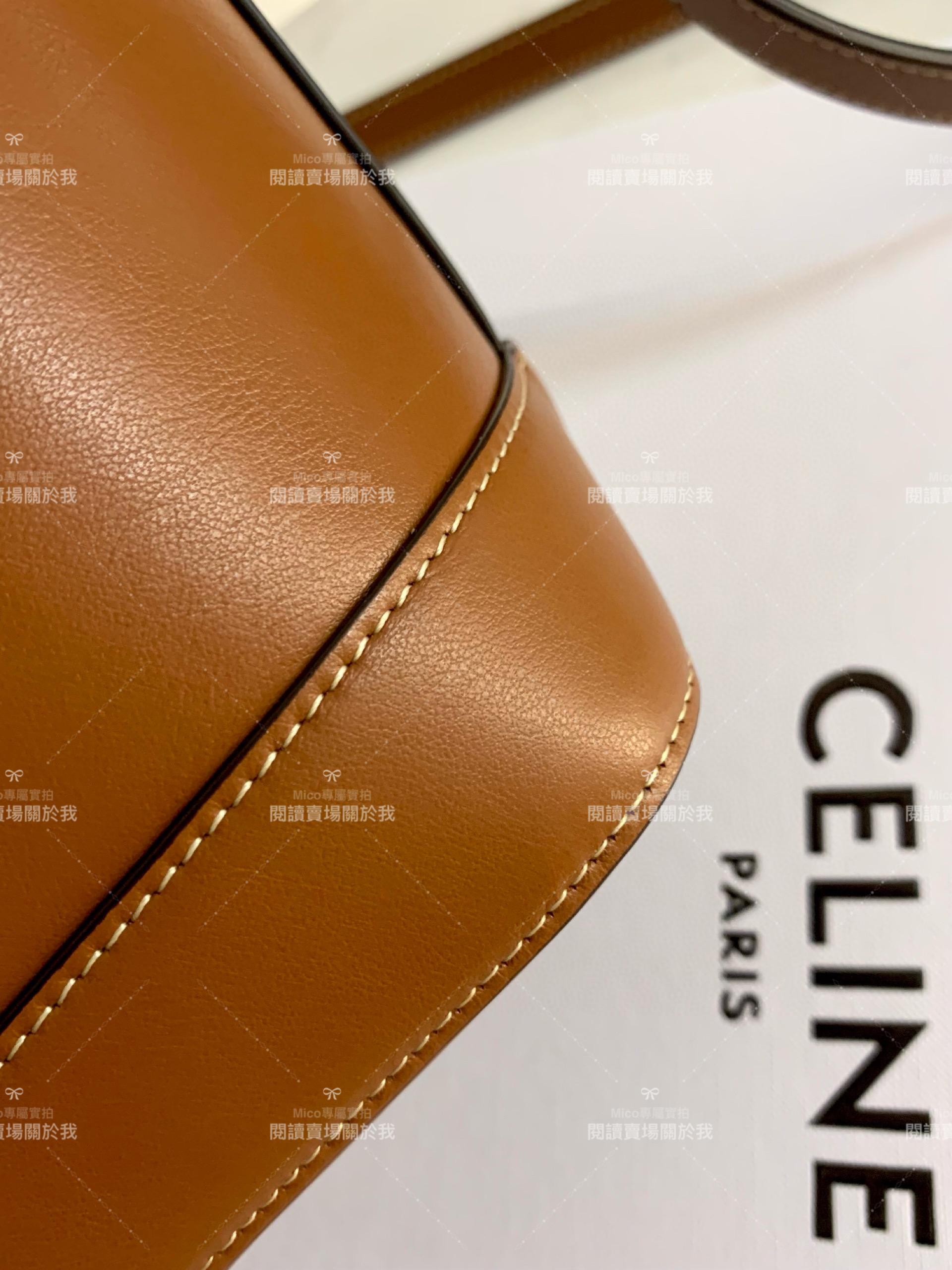 Celine 焦糖棕 Cuir Triomphe光滑牛皮水桶包/斜跨包 22cm