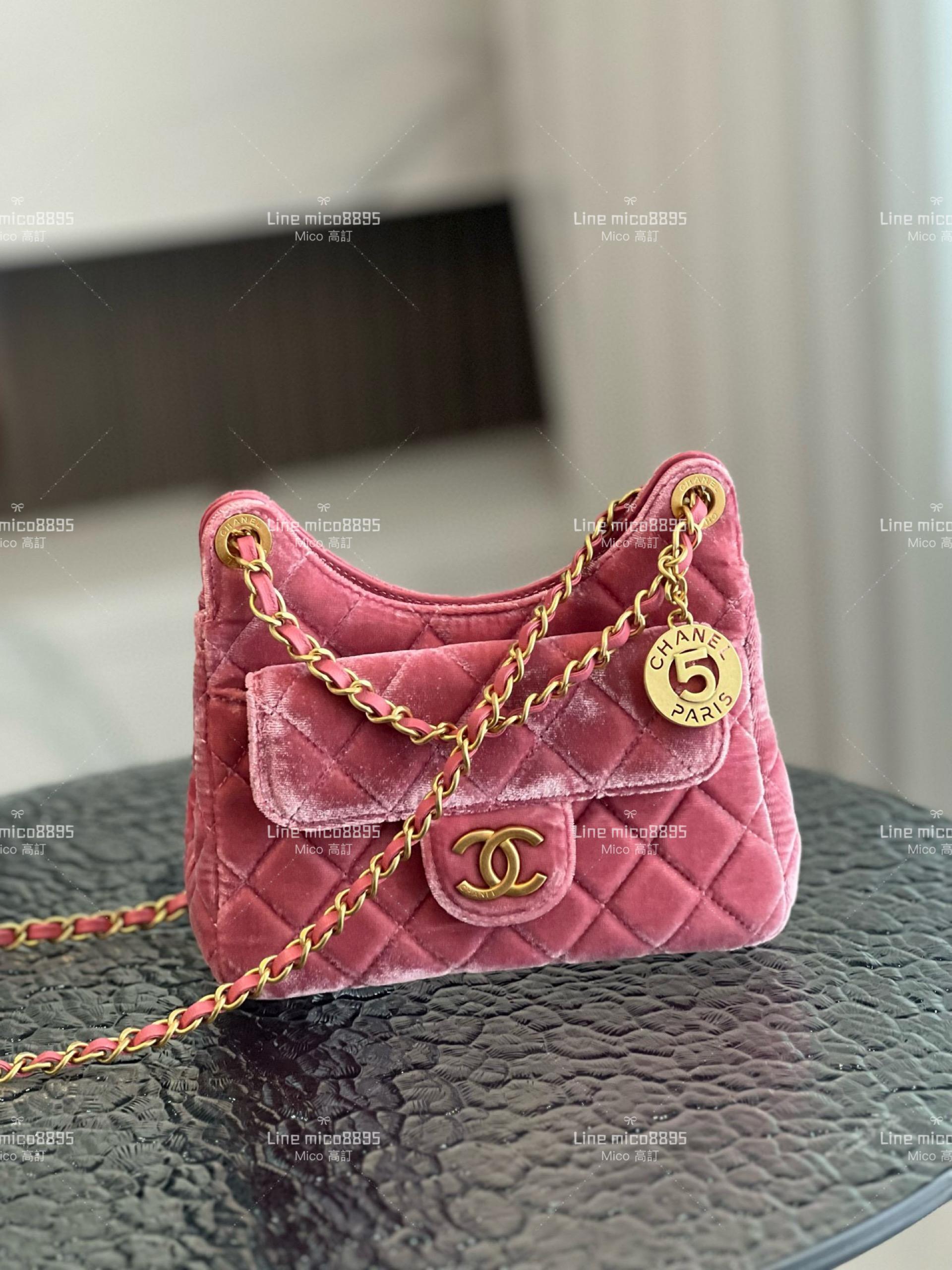 Chanel 23B 絲絨款/粉色 小號Hobo流浪包 19cm 天貓精靈