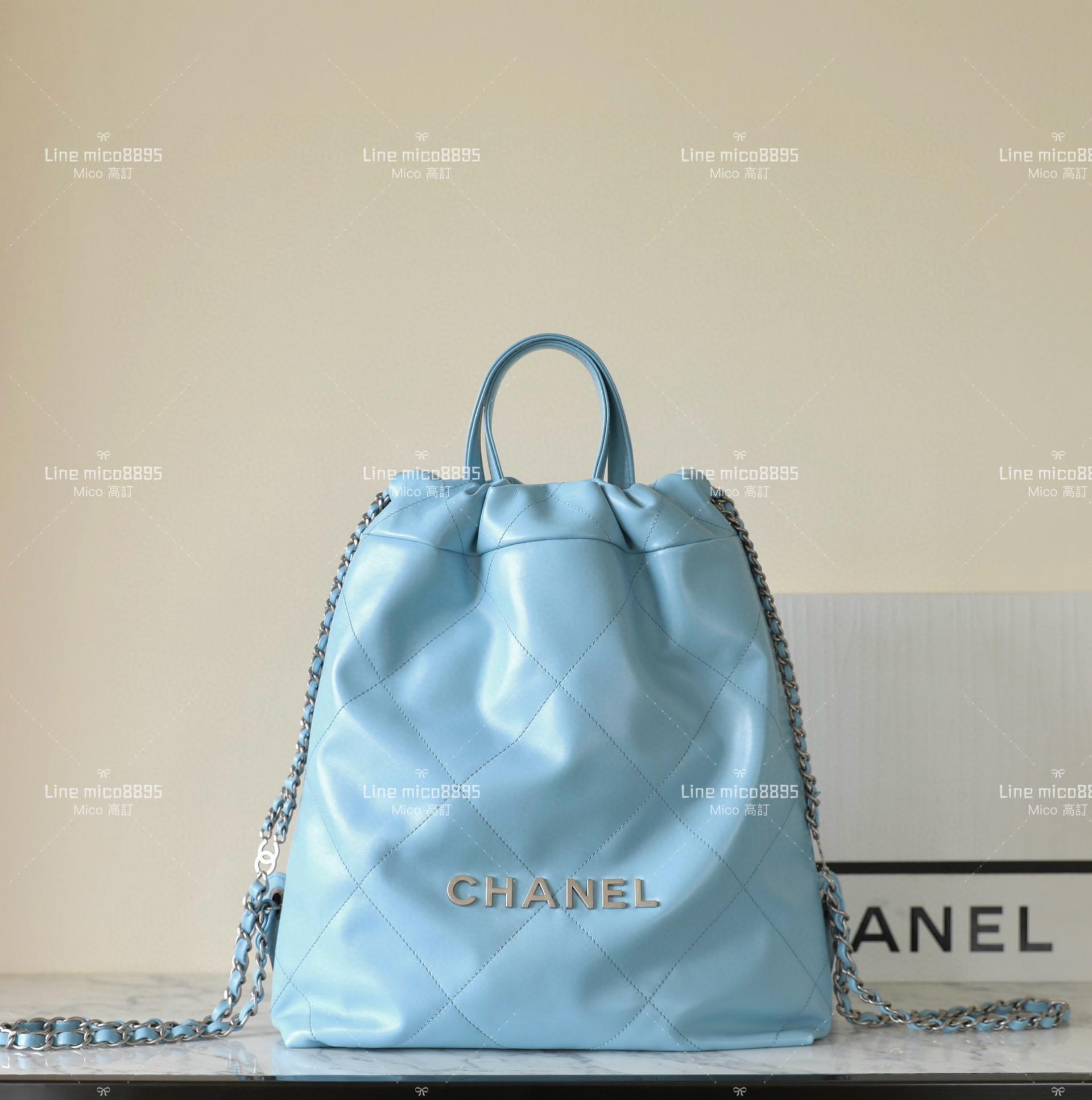 Chanel 新尺寸 小號 22Bag 小牛皮 淡藍/銀釦