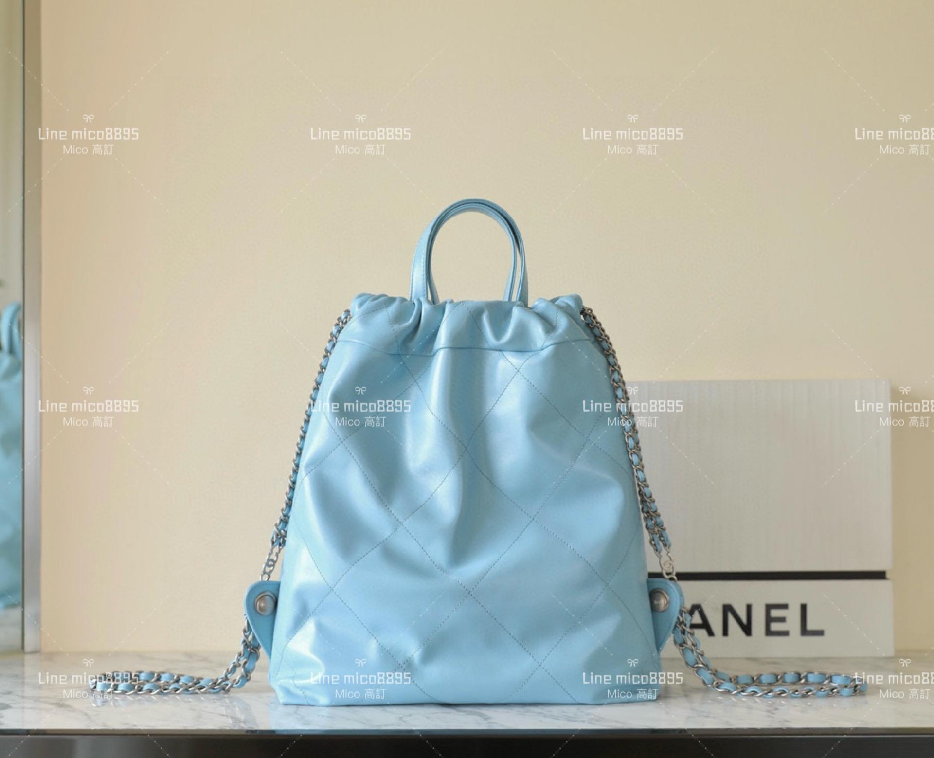 Chanel 新尺寸 小號 22Bag 小牛皮 淡藍/銀釦