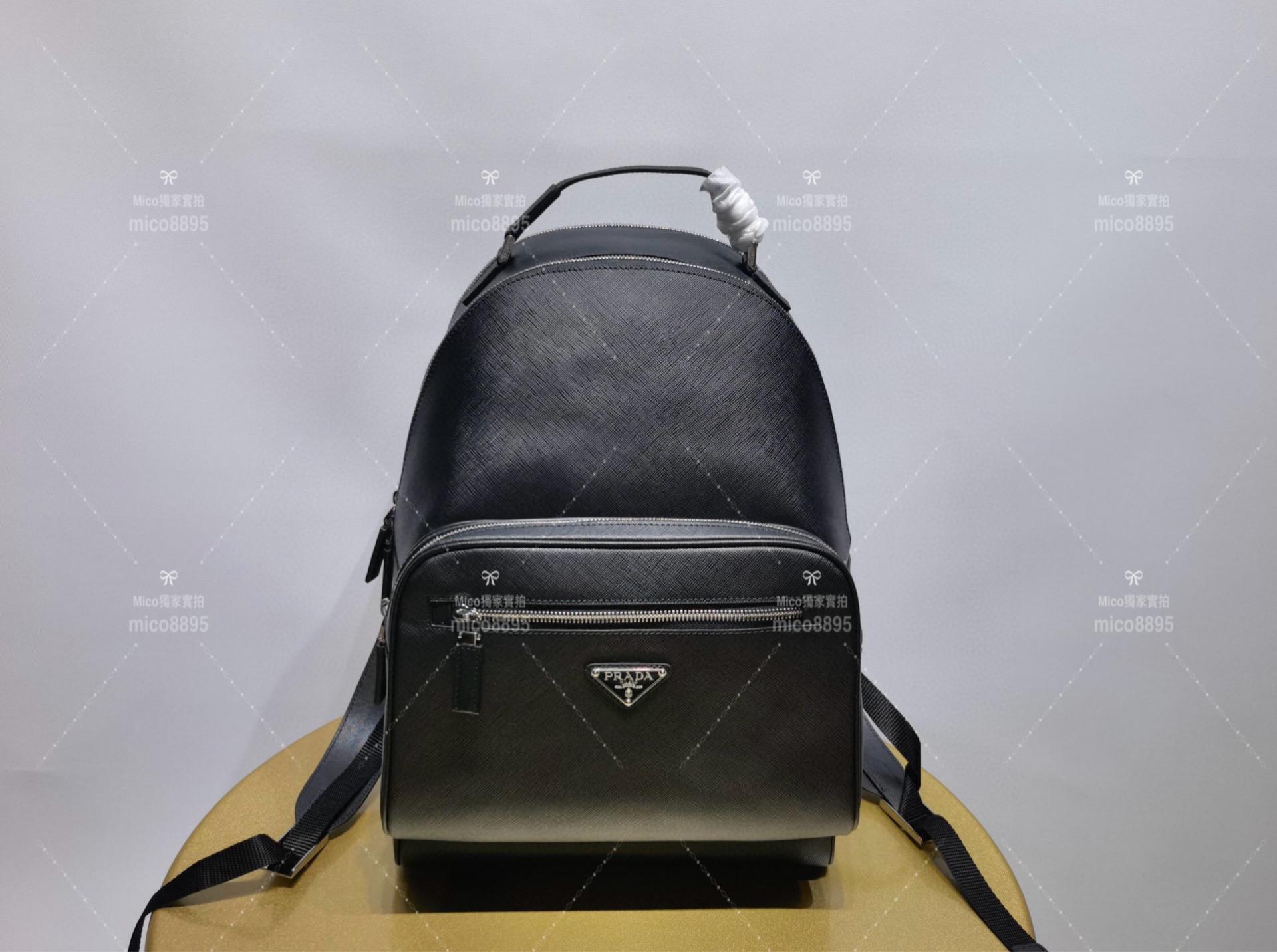 Prada Saffiano十字牛皮材質 雙肩書包 商務肩背包 27cm