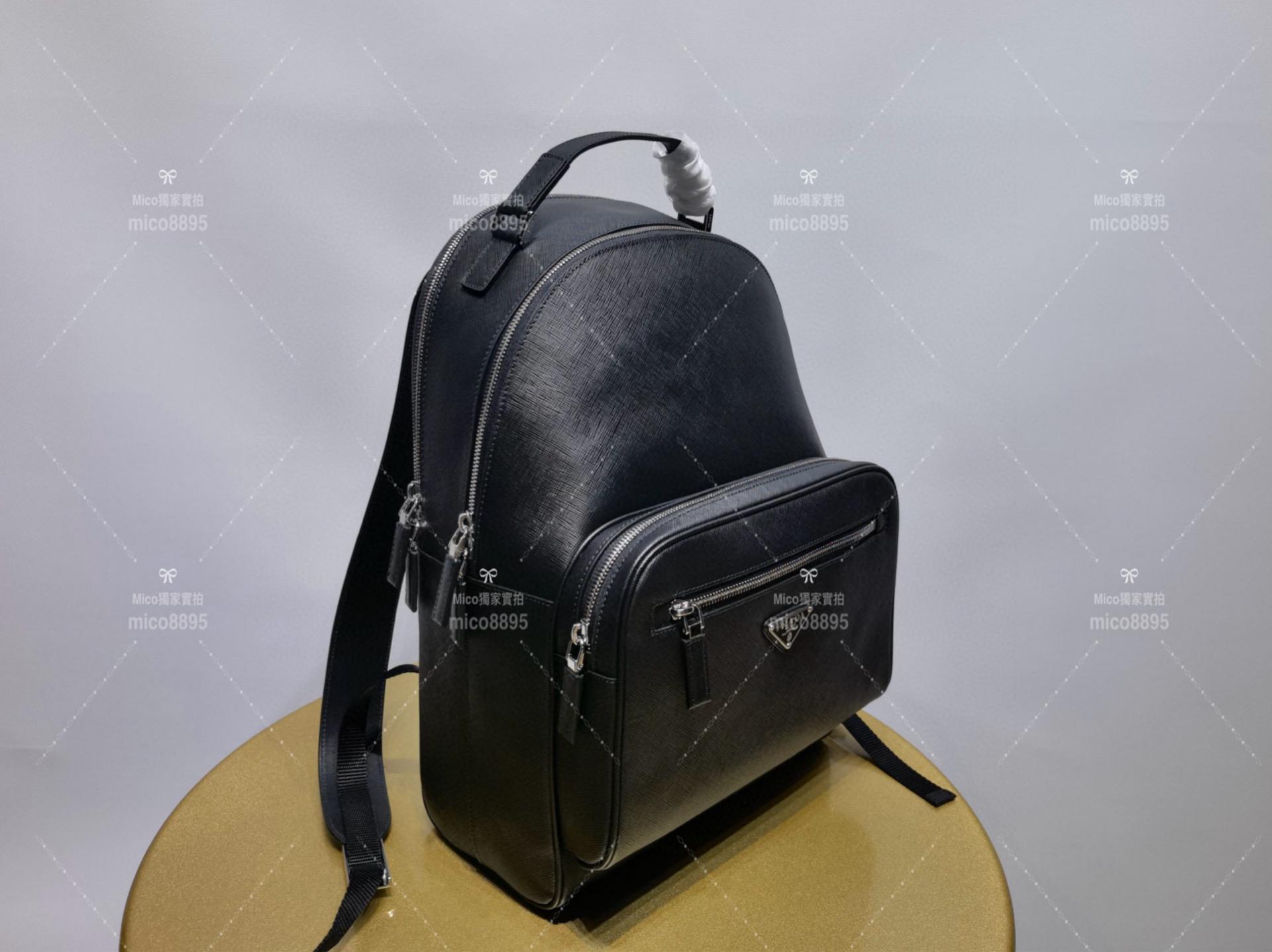 Prada Saffiano十字牛皮材質 雙肩書包 商務肩背包 27cm