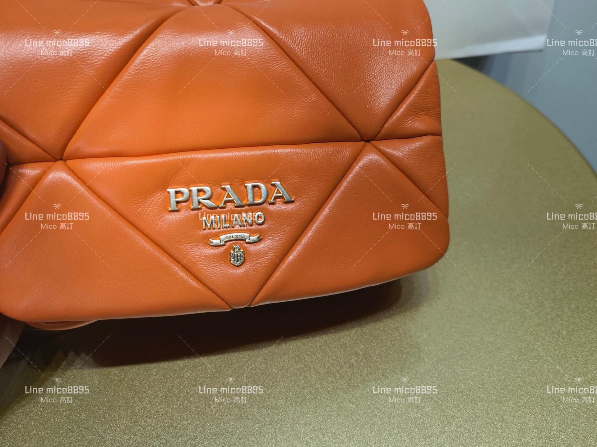 Prada 橙色 羊皮拼縫單肩包/斜挎包 小號 20cm