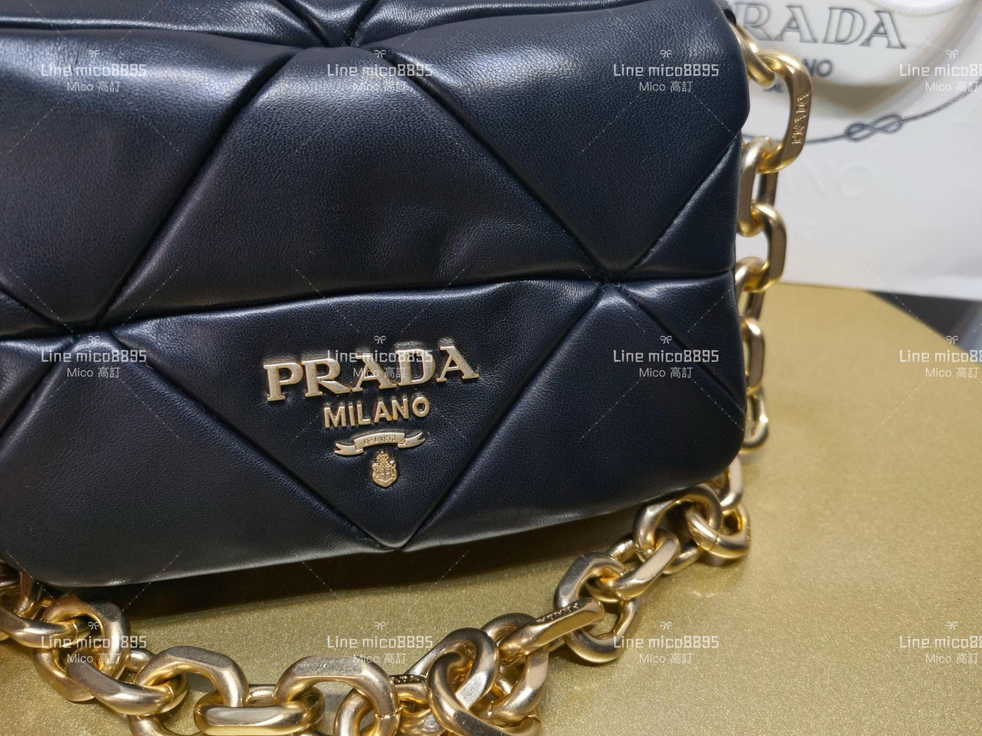 Prada 黑色 羊皮拼縫單肩包/斜挎包 小號 20cm