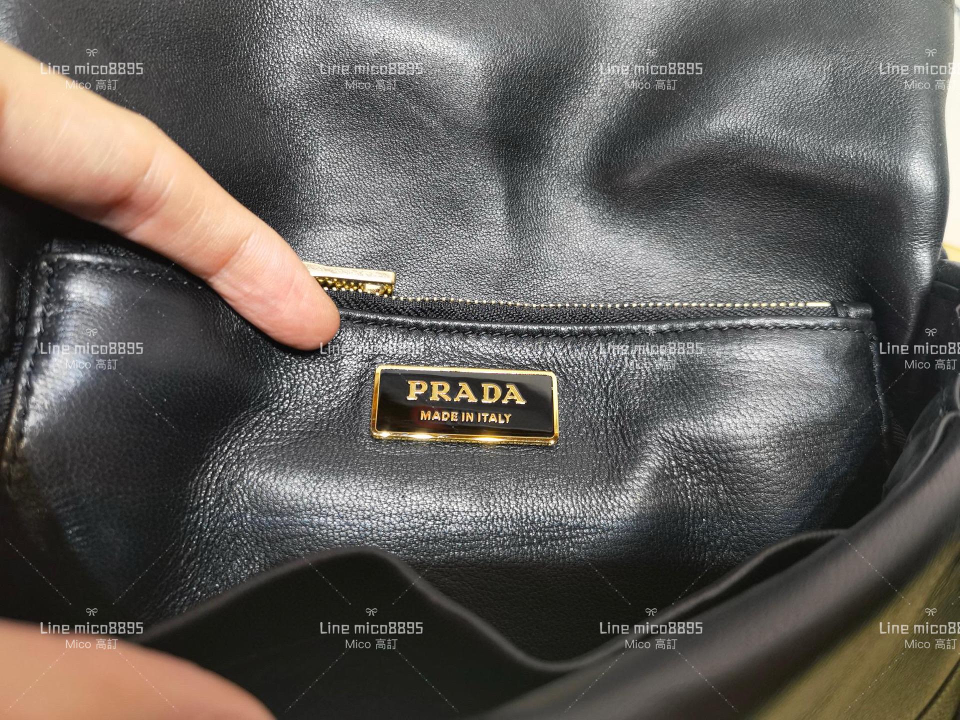 Prada 黑色 羊皮拼縫單肩包/斜挎包 小號 20cm