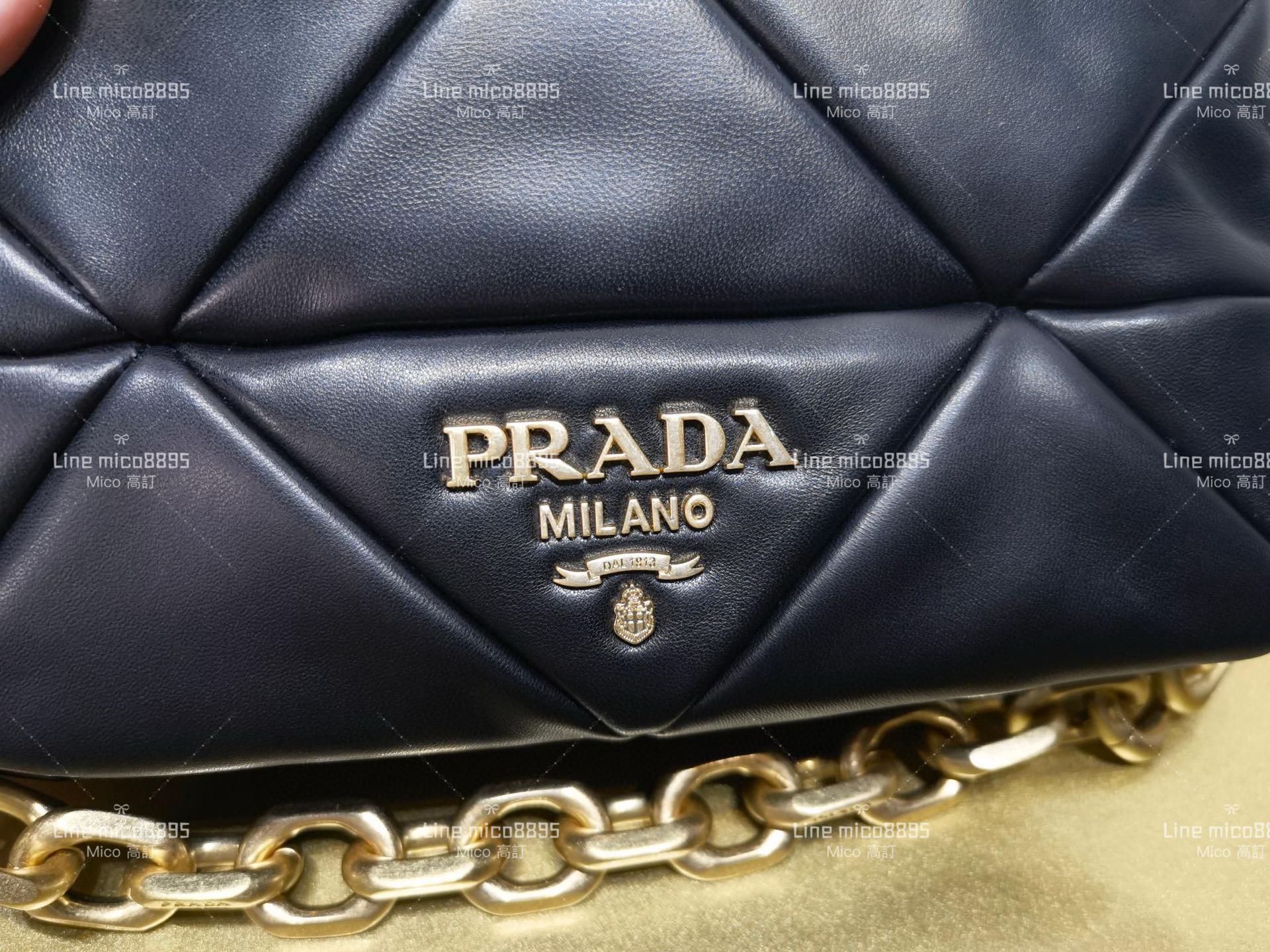 Prada 黑色 羊皮拼縫單肩包/斜挎包 大號 24cm