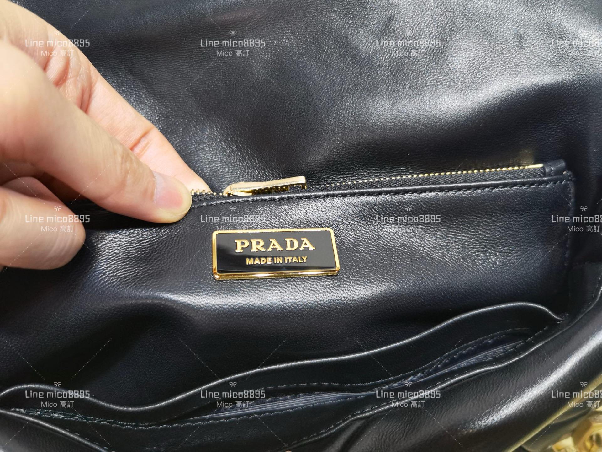 Prada 黑色 羊皮拼縫單肩包/斜挎包 大號 24cm