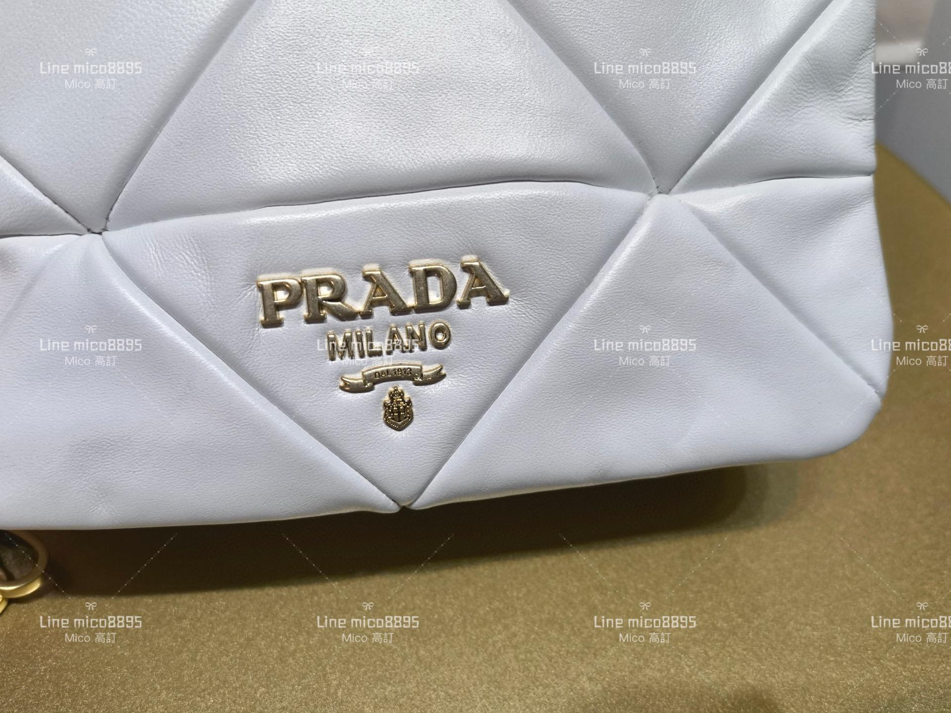 Prada 白色 羊皮拼縫單肩包/斜挎包 大號 24cm