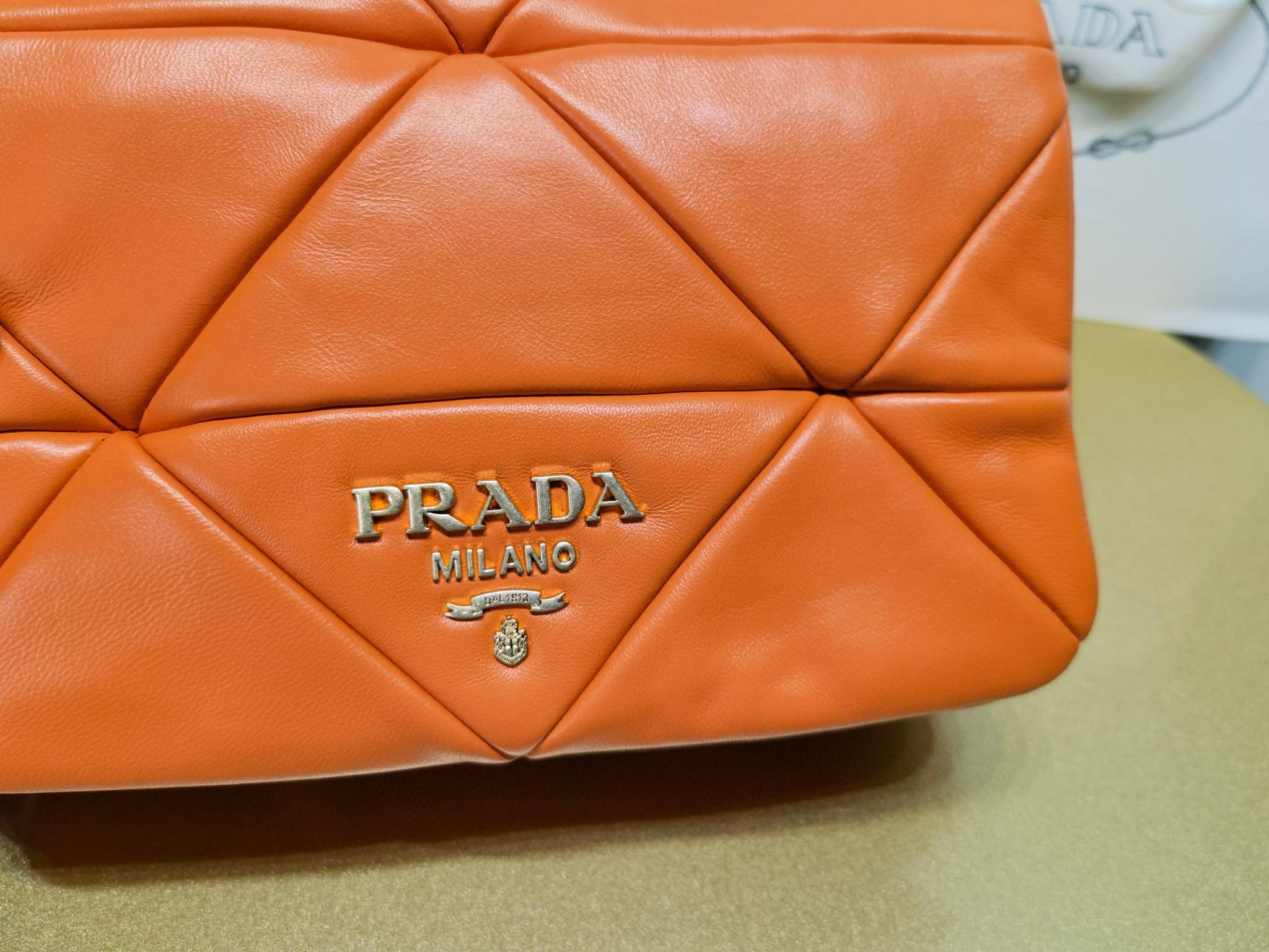 Prada 橙色 羊皮拼縫單肩包/斜挎包 大號 24cm