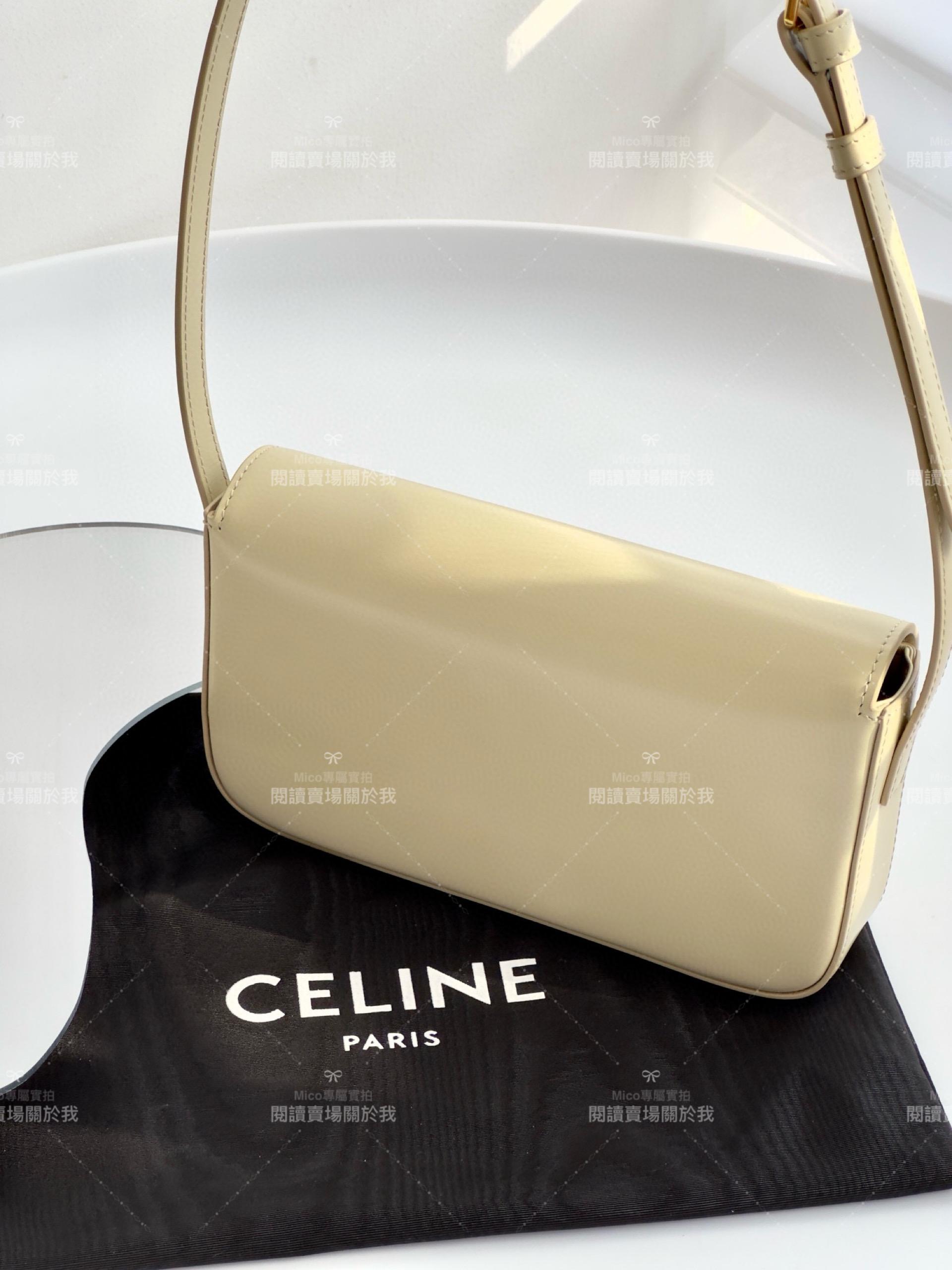 Celine 純鋼五金｜TRIOMPHE 淺黃色 凱旋門腋下包 20cm