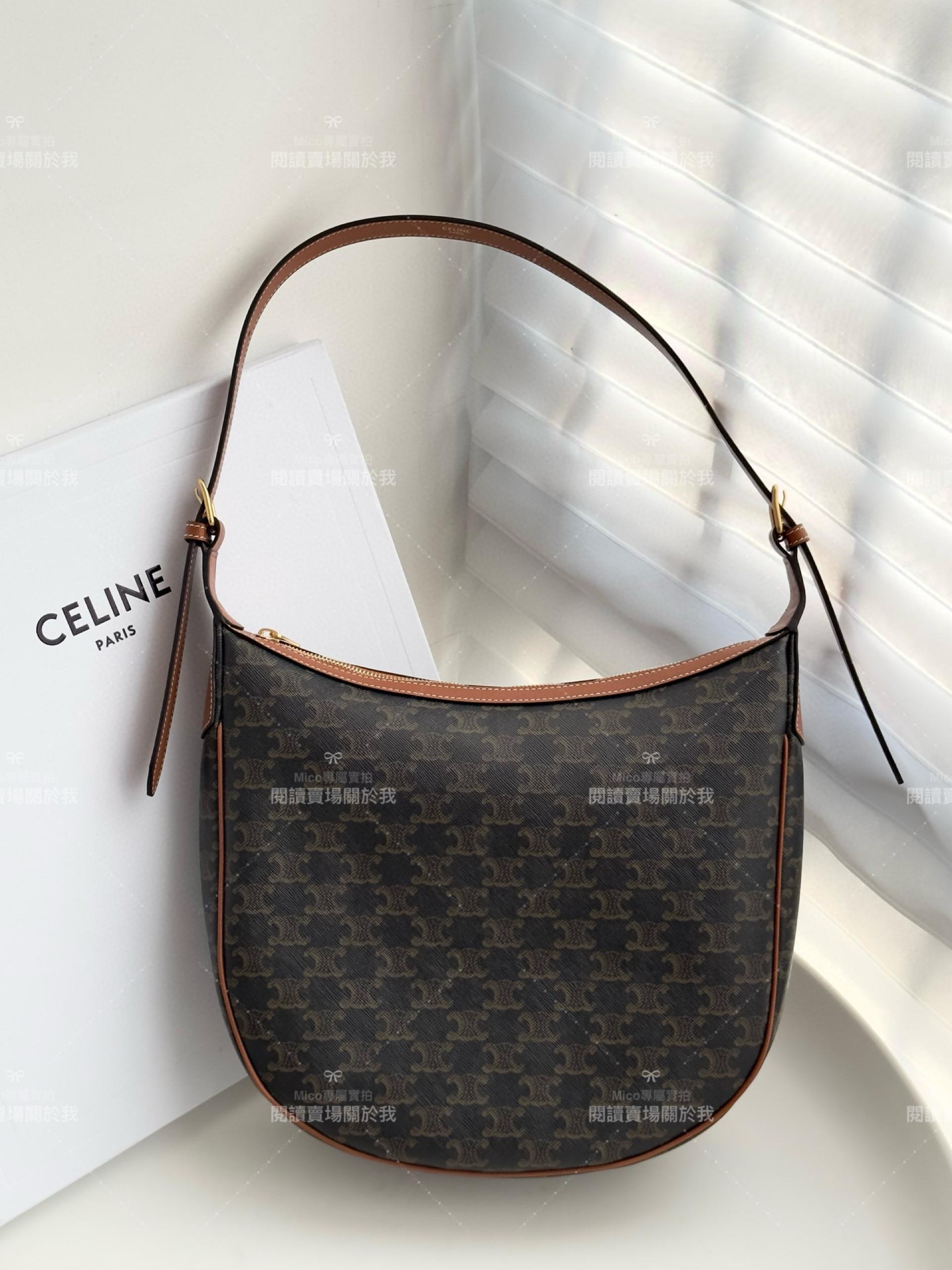 Celine 老花款 Heloise Cuir Triomphe 全皮革 hobo包 真皮 尺寸：30x28.5x8cm 低調簡約通勤包