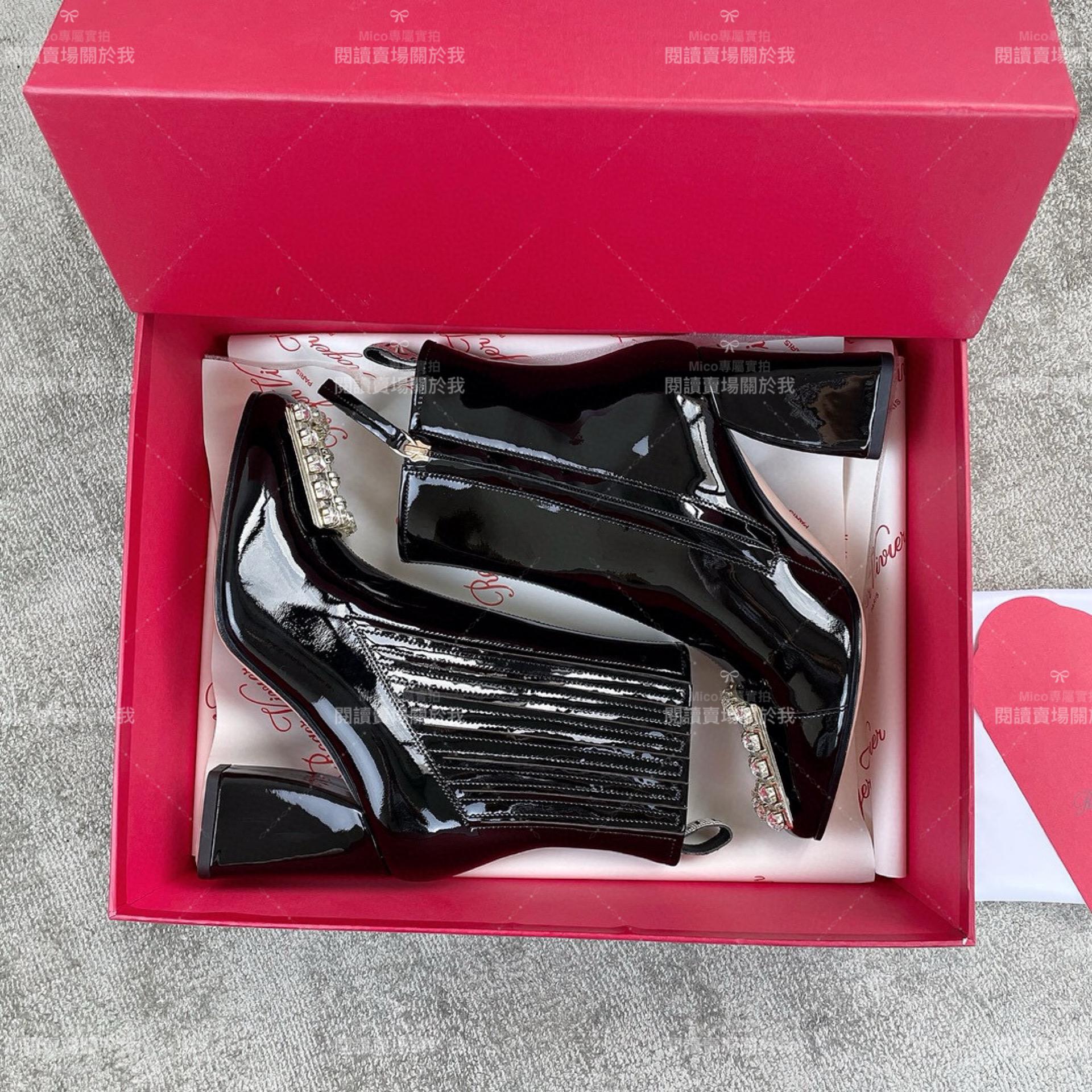 Roger Vivier | RV 鞋頭水鑽釦 漆皮高跟短靴 9cm跟高 35-39