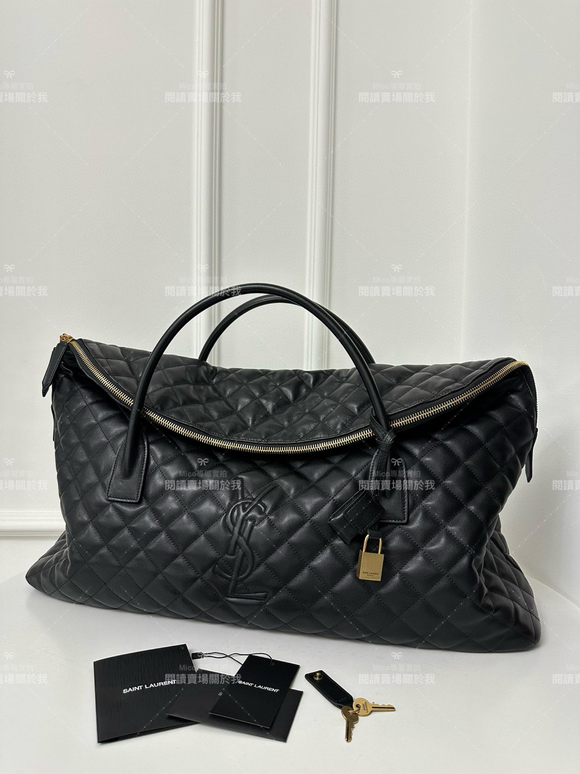 YSL 小牛皮 黑色 ESGIANT絎縫皮革旅行袋 旅行包 尺寸：56x50x19cm