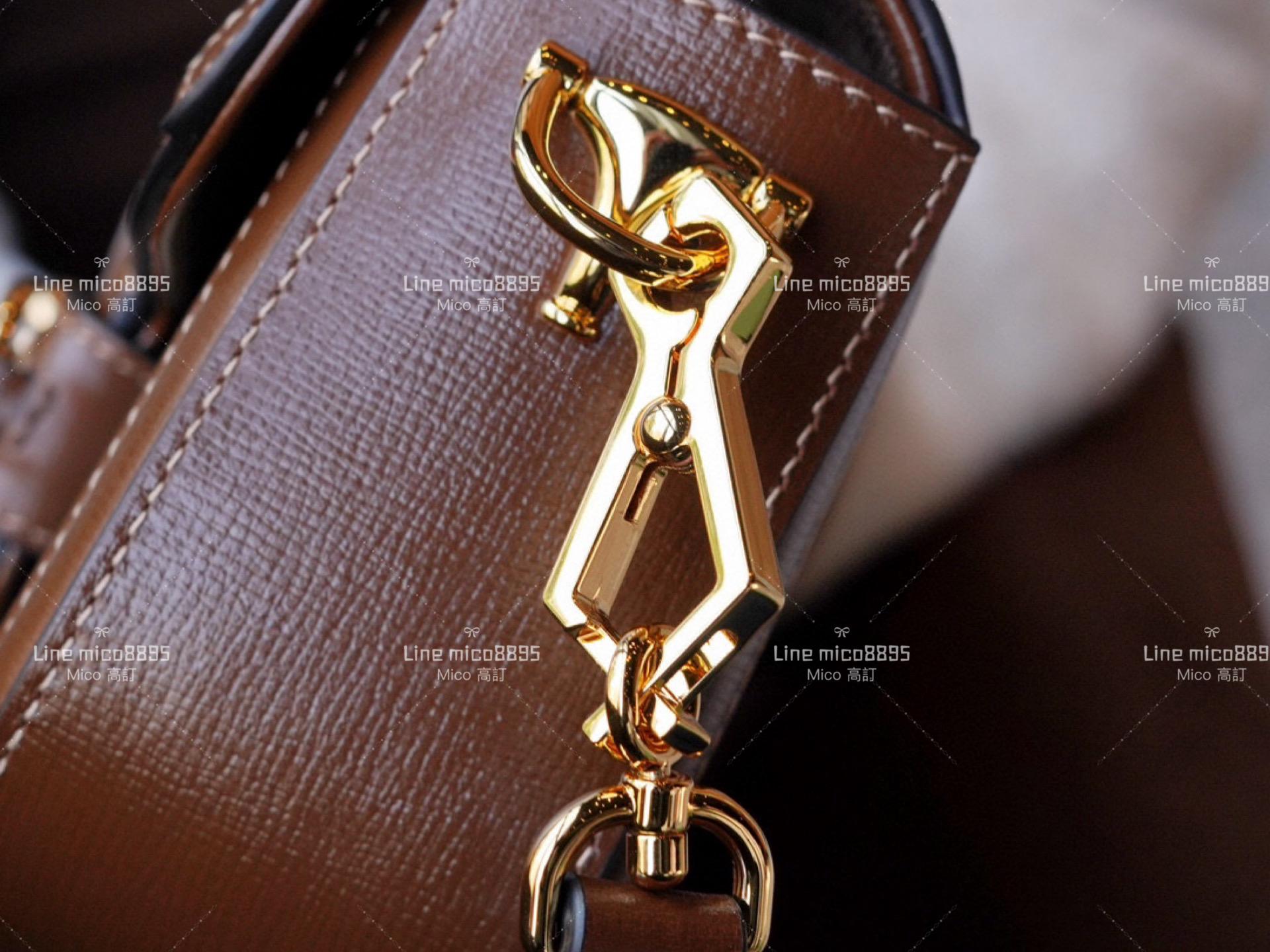 GUCCI 經典咖色老花款 Horsebit 1955系列法棍包 橫款斜跨包 鍊帶包 24cm