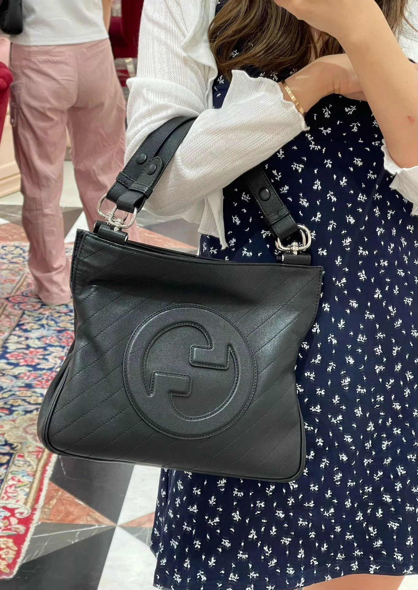 GUCCI blondie系列 黑色小號托特包 折疊包 通勤好用/媽媽包 24cm