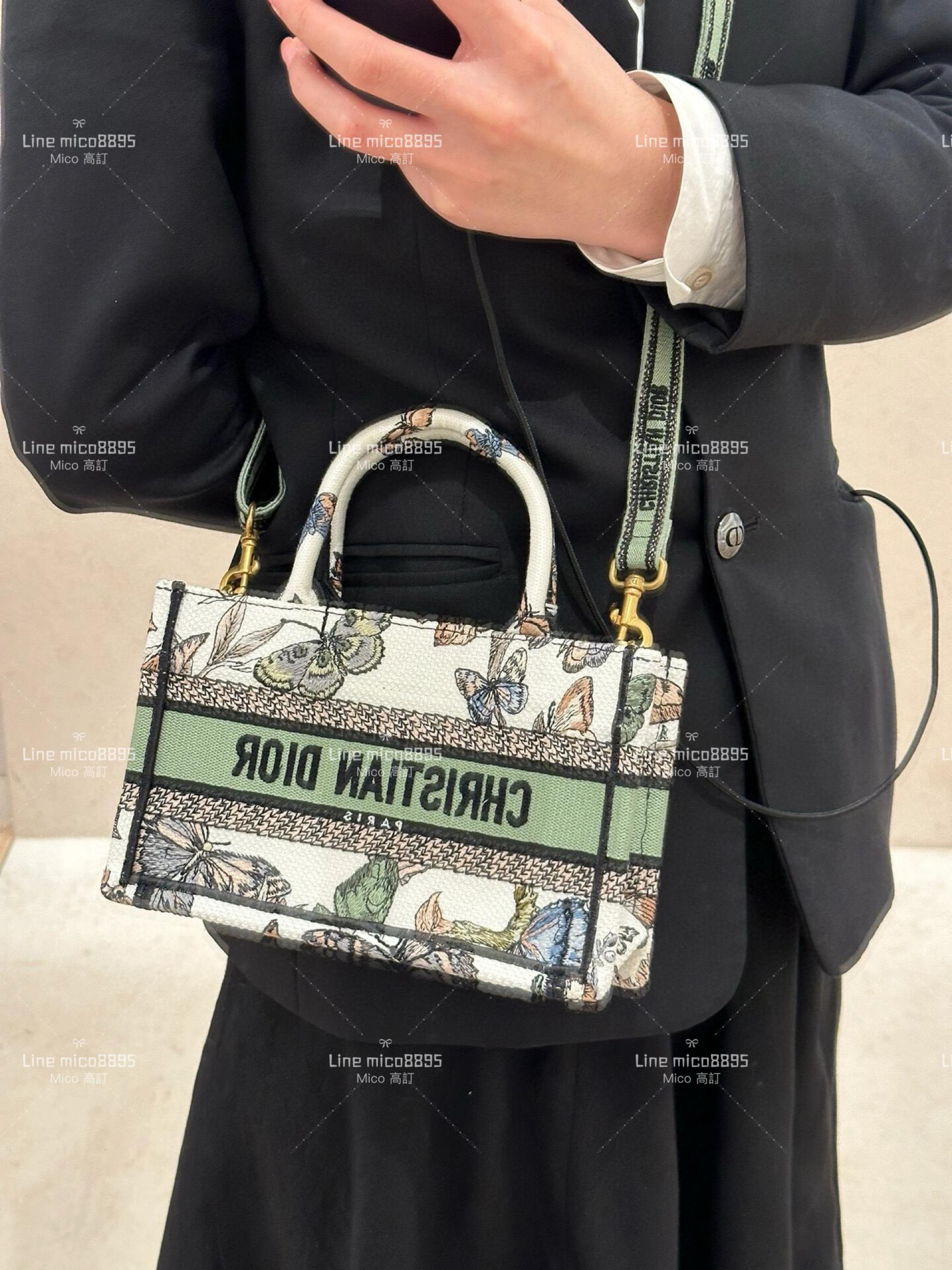 Dior 綠色蝴蝶刺繡Tote肩背包 最新秋冬系列 21cm