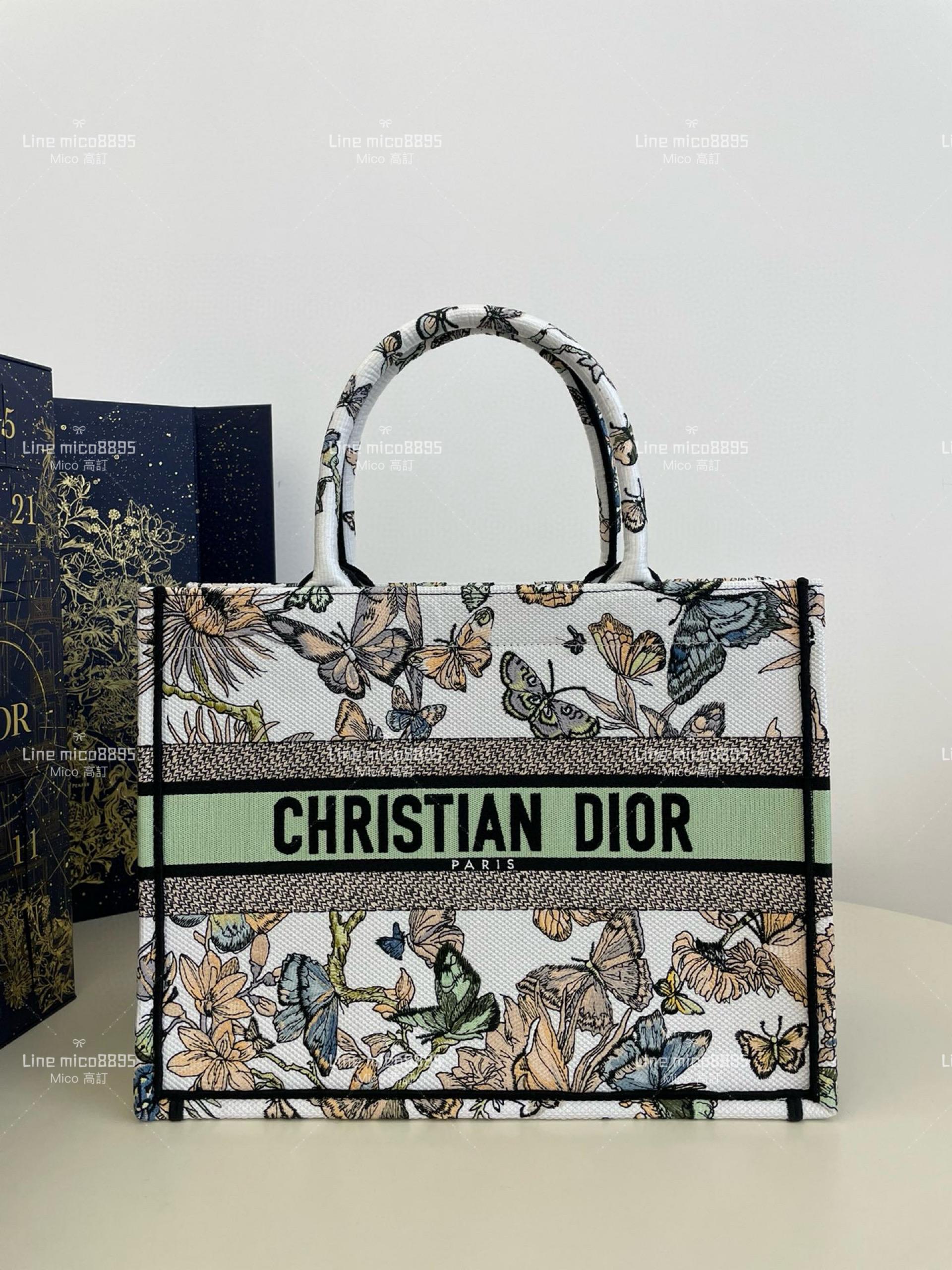 Dior 中號 綠色蝴蝶刺繡Tote手提包 最新秋冬系列 36cm