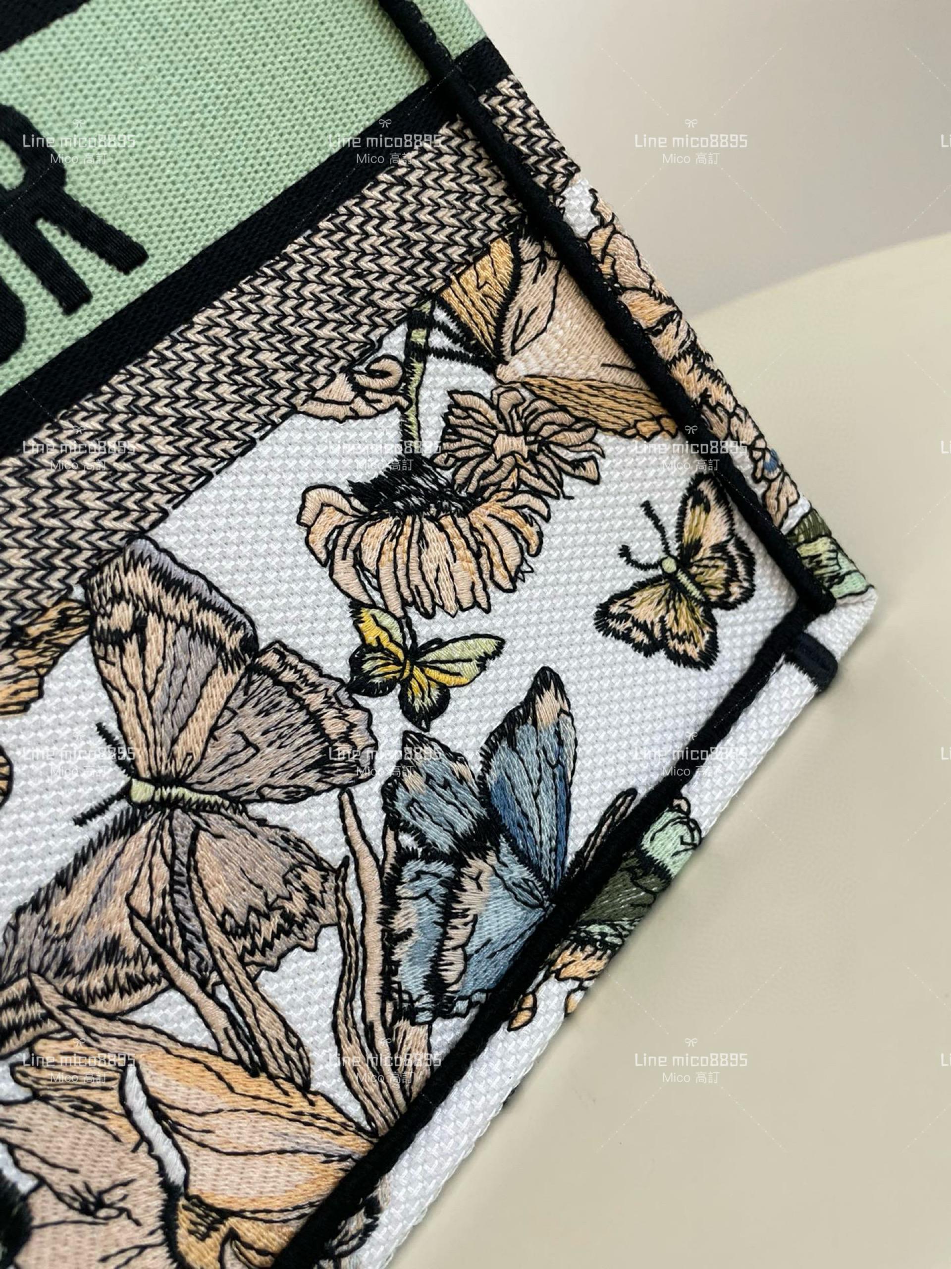 Dior 中號 綠色蝴蝶刺繡Tote手提包 最新秋冬系列 36cm