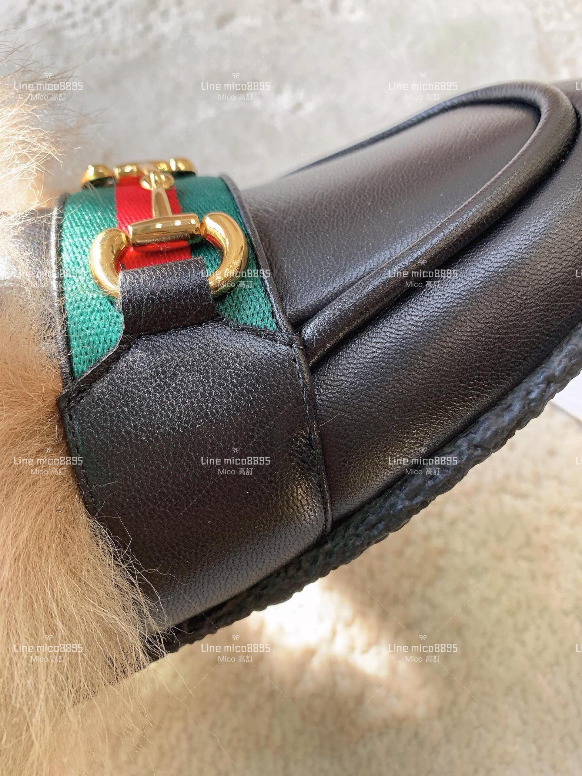 GUCCI 黑色 小方頭新款穆勒毛毛拖鞋 胖丁鞋 35-40