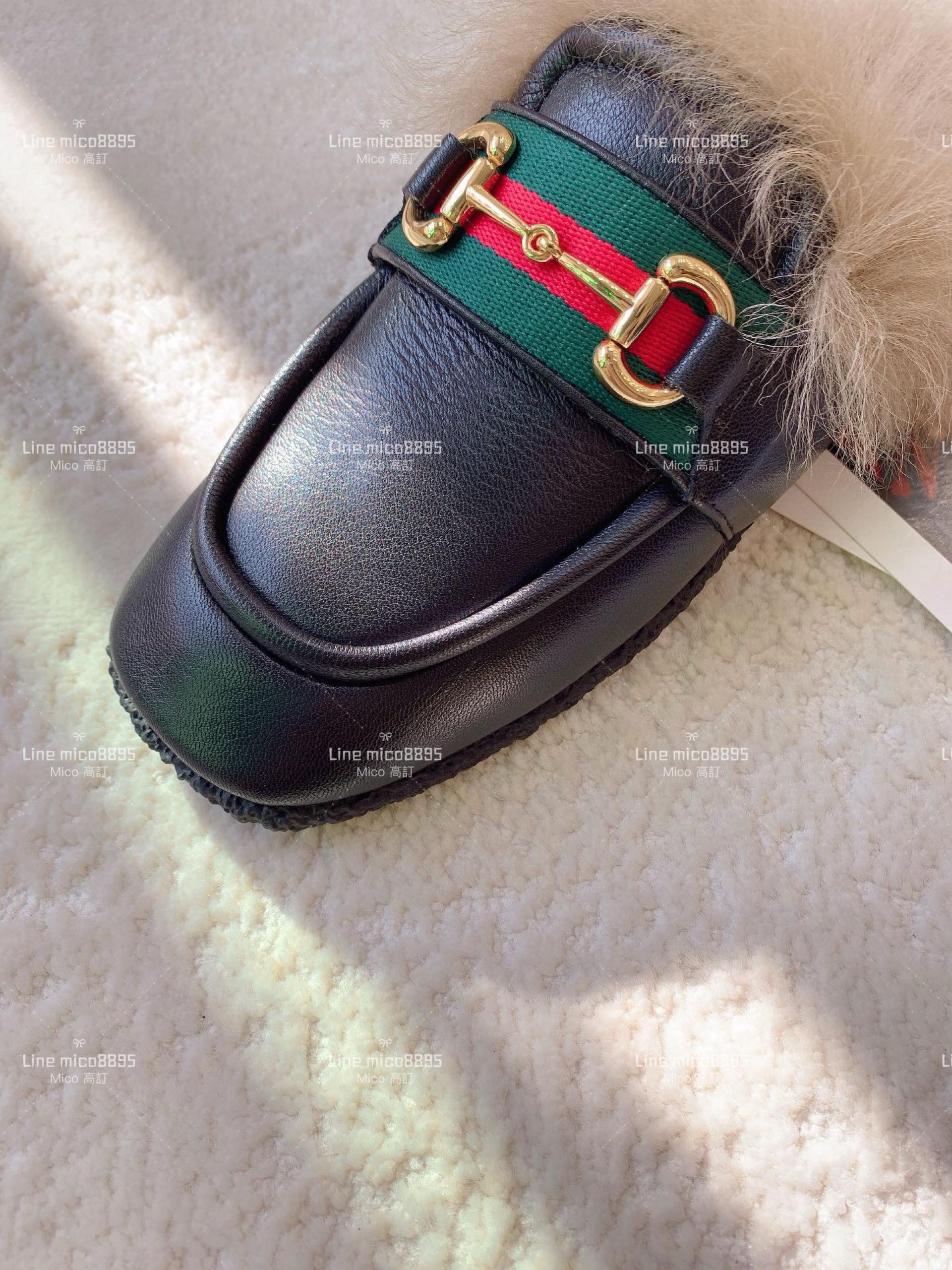 GUCCI 黑色 小方頭新款穆勒毛毛拖鞋 胖丁鞋 35-40